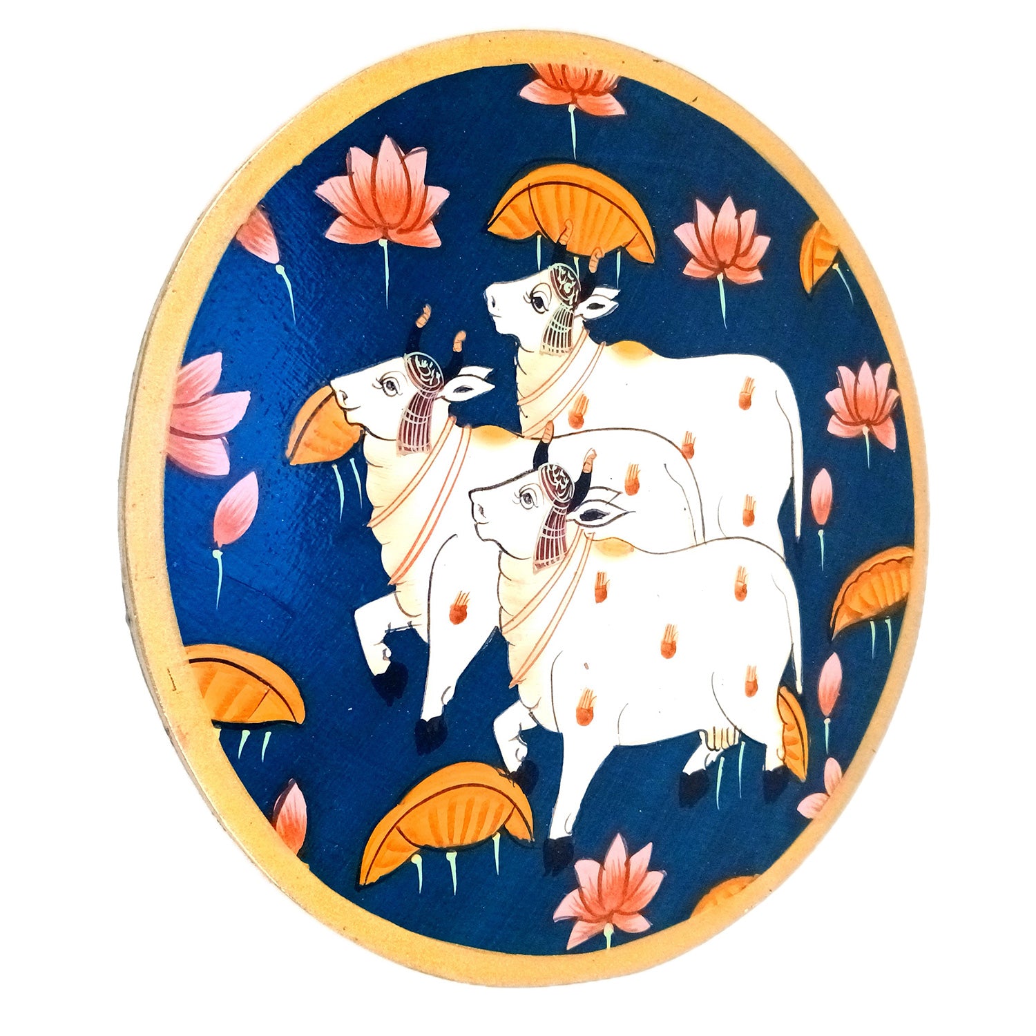 Wall Plate | Wooden Wall Hanging Plates - Pichwai Cow Wall Art - For Home Decor, Living Room, Bedroom | Gift for Wedding, Housewarming, Festivals - 10 Inch - Apkamart #Colour_Blue