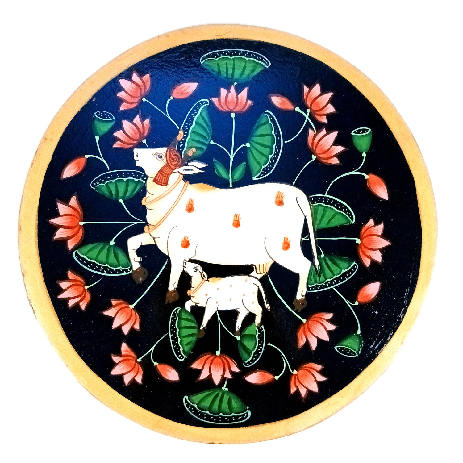 Wall Plate | Wooden Wall Hanging Plates - Pichwai Cow Wall Art - For Home Decor, Living Room, Bedroom, Office | Gift for Wedding, Housewarming & Festivals - 10 Inch - Apkamart #Colour_Black