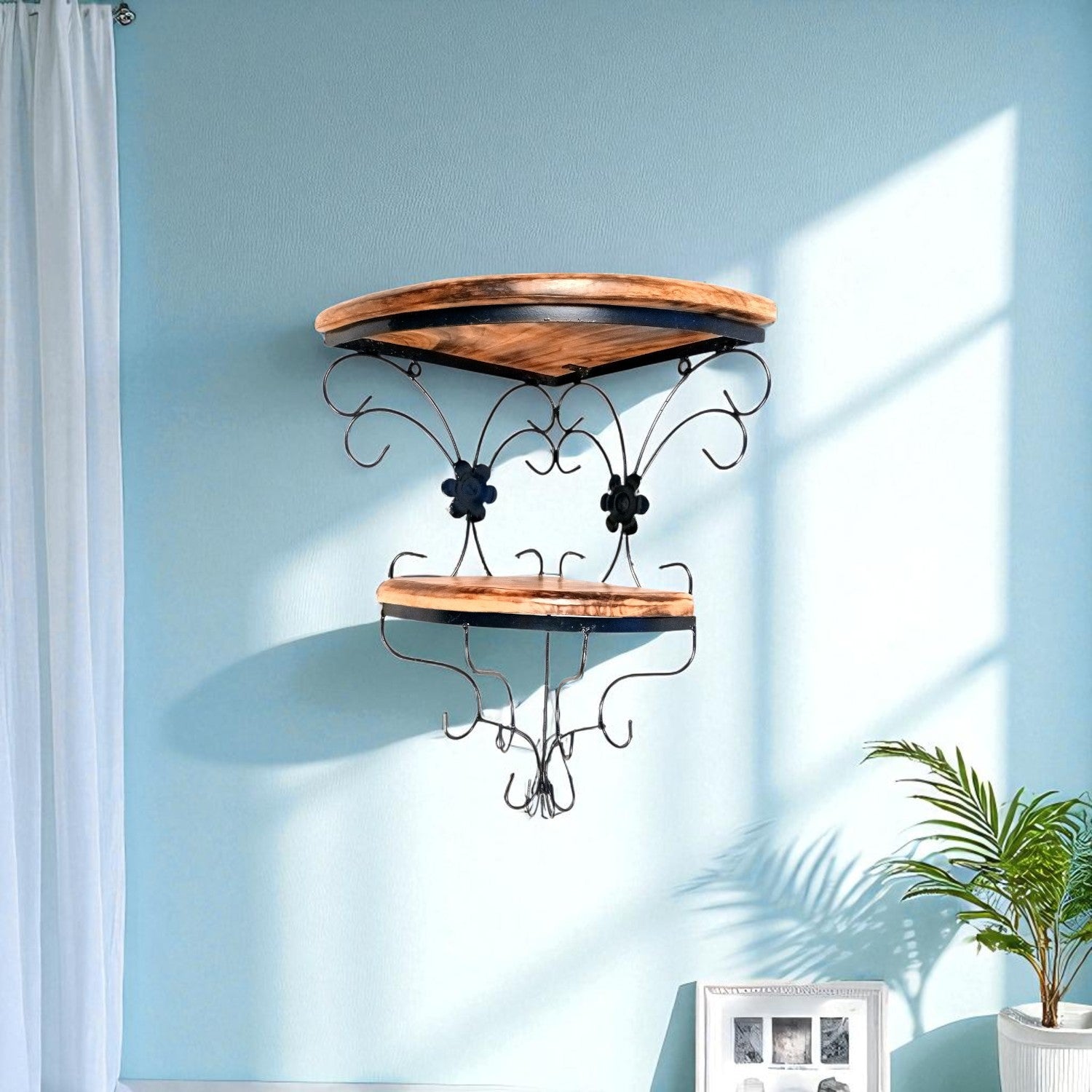 Wall Shelf Stand 2 Shelf | Floating Shelves Hanging For Keeping Showpieces, Small Plants, Tea Lights | Wooden Wall Brackets - For Home, Living Room, Wall Decor & Gifts - 19 Inch - Apkamart