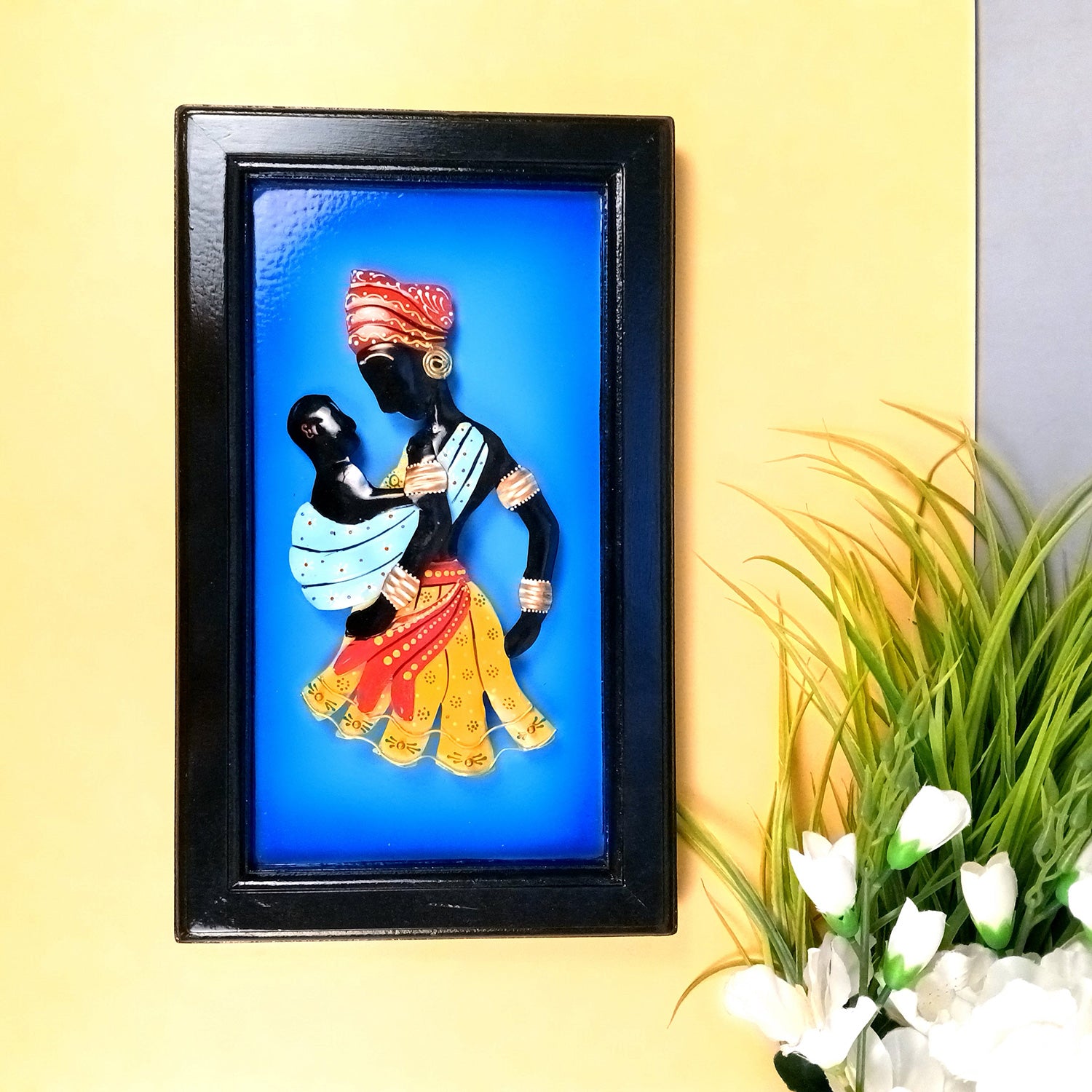 Tribal Women With Baby Wall Hanging | Wall Mount Showpiece | Metal Wall Art - For Home, Living Room, Bedroom, Drawing Room Decor & Gifts - 16 Inch - Apkamart #Style_Design 2