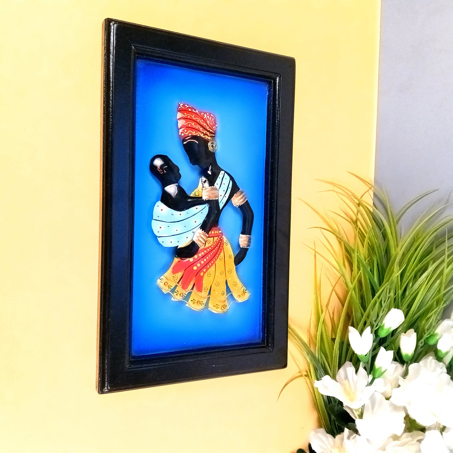 Tribal Women With Baby Wall Hanging | Wall Mount Showpiece | Metal Wall Art - For Home, Living Room, Bedroom, Drawing Room Decor & Gifts - 16 Inch - Apkamart #Style_Design 2