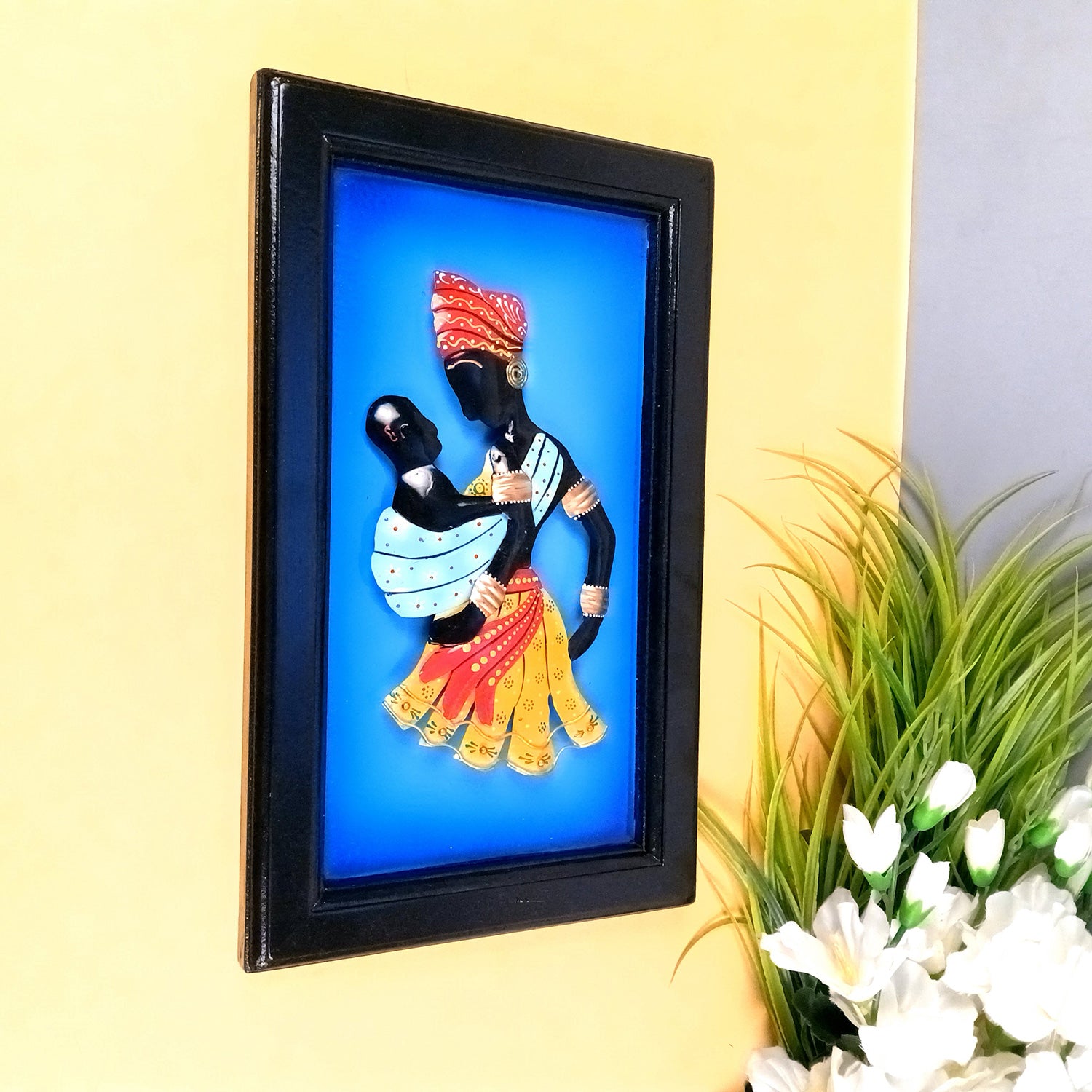 Tribal Women With Baby Wall Hanging | Wall Mount Showpiece | Metal Wall Art - For Home, Living Room, Bedroom, Drawing Room Decor & Gifts - 16 Inch - Apkamart #Style_Design 2