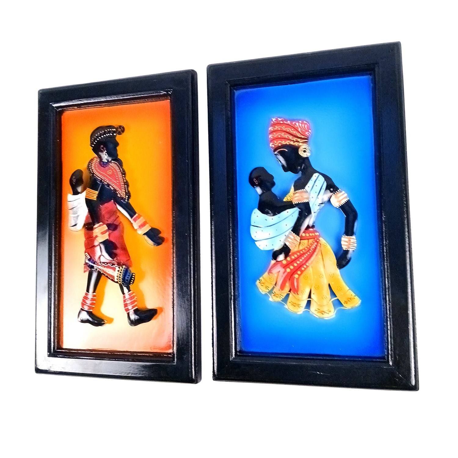 Tribal Women With Child Wall Hanging | Metal Wall Art - For Home, Living Room, Bedroom, Drawing Room, Hotel, Restaurant Decor & Gifts - 16 Inch (Pack of 2) - Apkamart