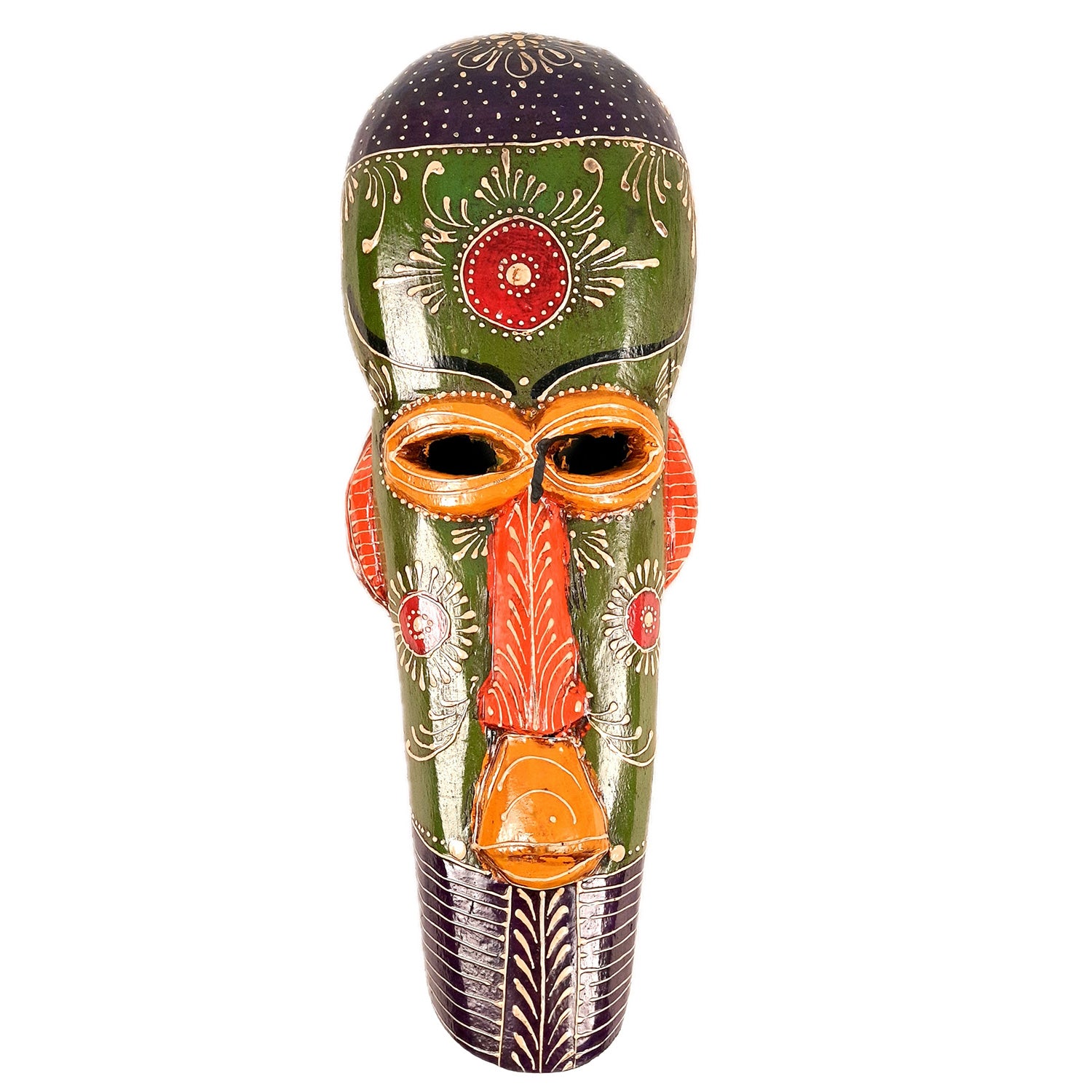 Wall Mask Wooden - African Style | Tribal Mask Rustic Decor - for Ethnic Home, Wall Decor & Gifts - 15 Inch - Apkamart #Color_Green