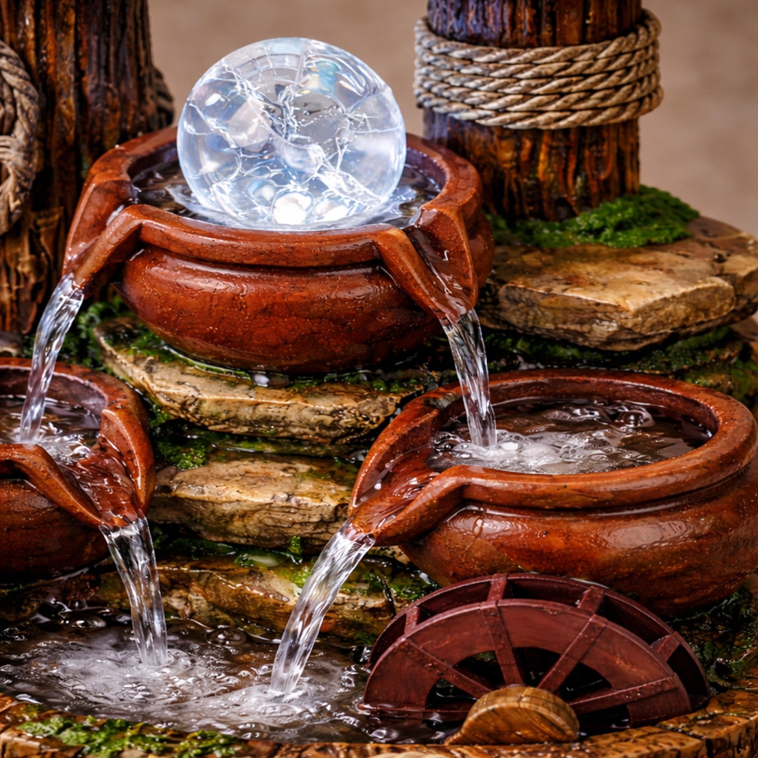 Table Water Fountain LED Lights Crystal Ball | Indoor Waterfall Showpiece - 10 Inch - Apkamart