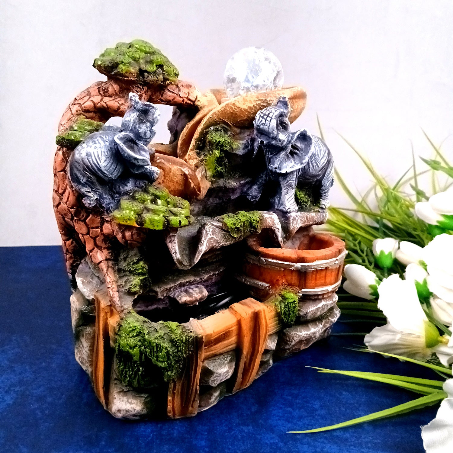 Table Water Fountain | Indoor Fountains with LED Lights Waterfall - For Vastu, Table, Office, Living Room, Home Decor & Gifts | Wedding & House Warming Gift - 10 Inch - Apkamart #Style_Design 1