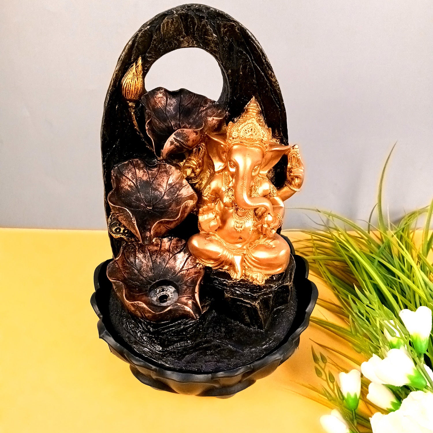 Water Fountains with LED Lights - Ganesh Design | Indoor Table Top Waterfall Fountain | Water fall For Vastu - For Tabletop, Living Room, Garden, Office, Home Decoration & Gifts - 8 inch - Apkamart #Style_Design 1