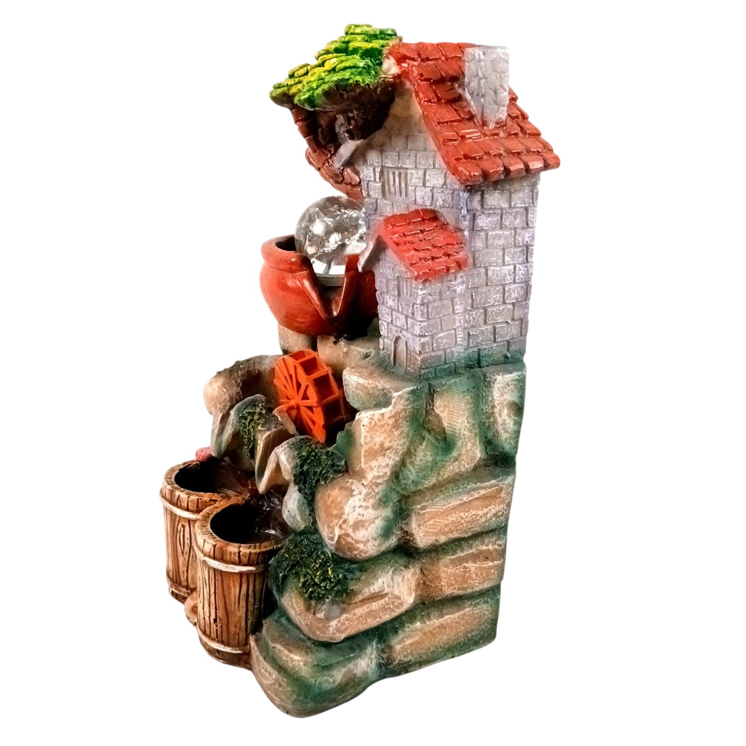 Table Top Water Fountain | Indoor Fountains with LED Lights - 3 Steps Hut Shape Waterfall - For Vastu, Table, Office, Living Room, Home Decor & Gifts - 13 Inch - Apkamart