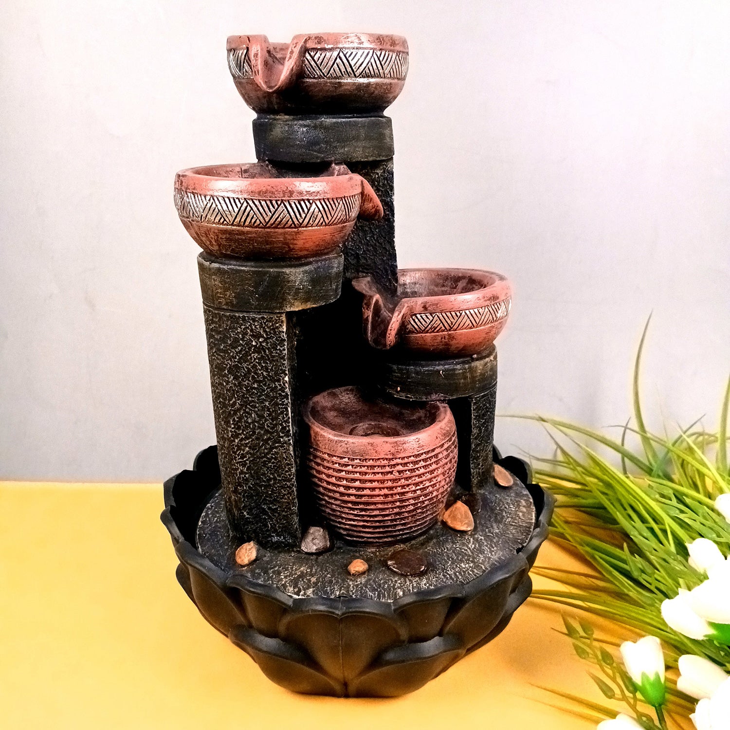 Table Top Water Fountain | Indoor Fountains with LED Lights Waterfall  - For Vastu, Table, Office, Living Room, Home Decor & Gifts | Wedding & House Warming Gift - 16 Inch - Apkamart #Style_Design 1