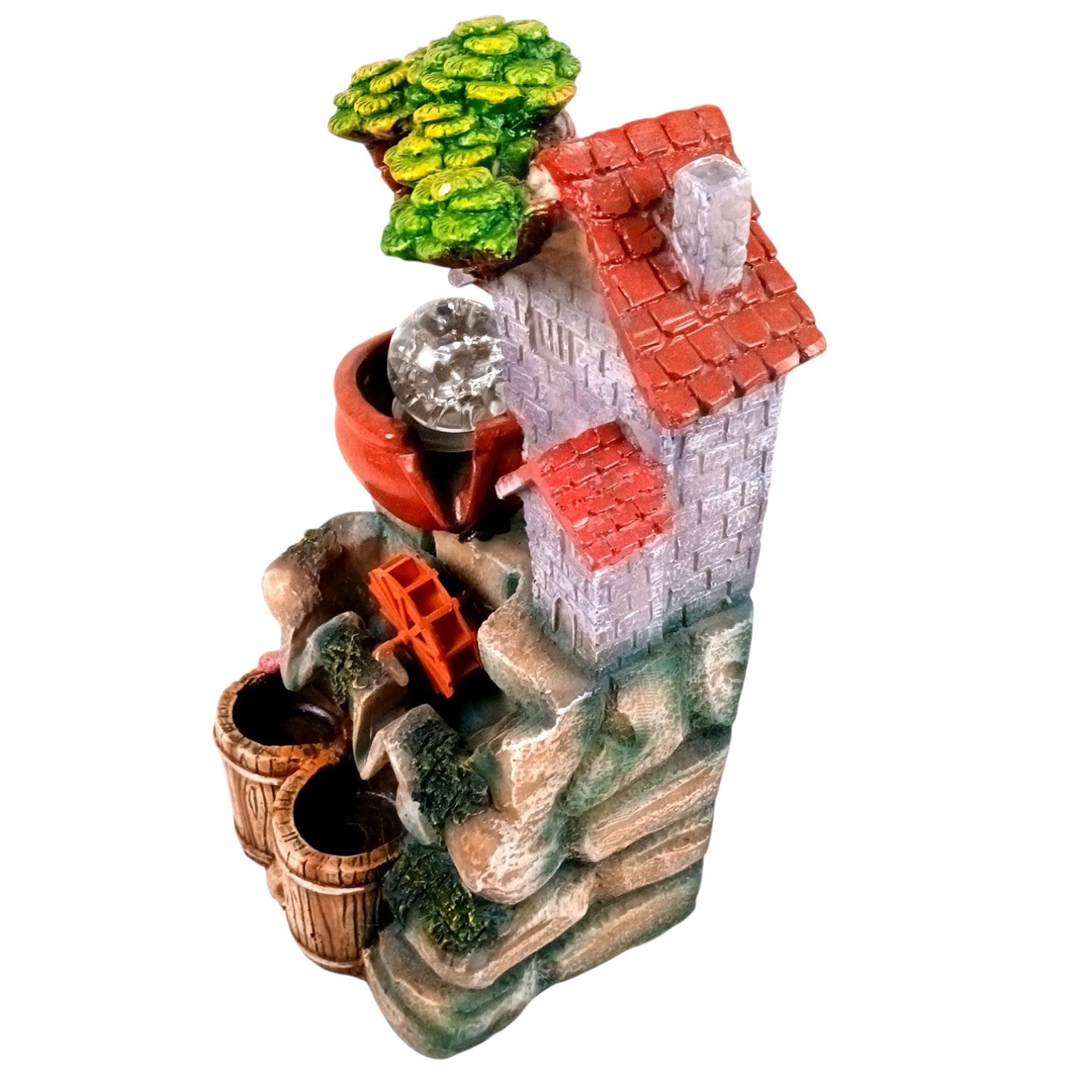 Table Top Water Fountain | Indoor Fountains with LED Lights - 3 Steps Hut Shape Waterfall - For Vastu, Table, Office, Living Room, Home Decor & Gifts - 13 Inch - Apkamart