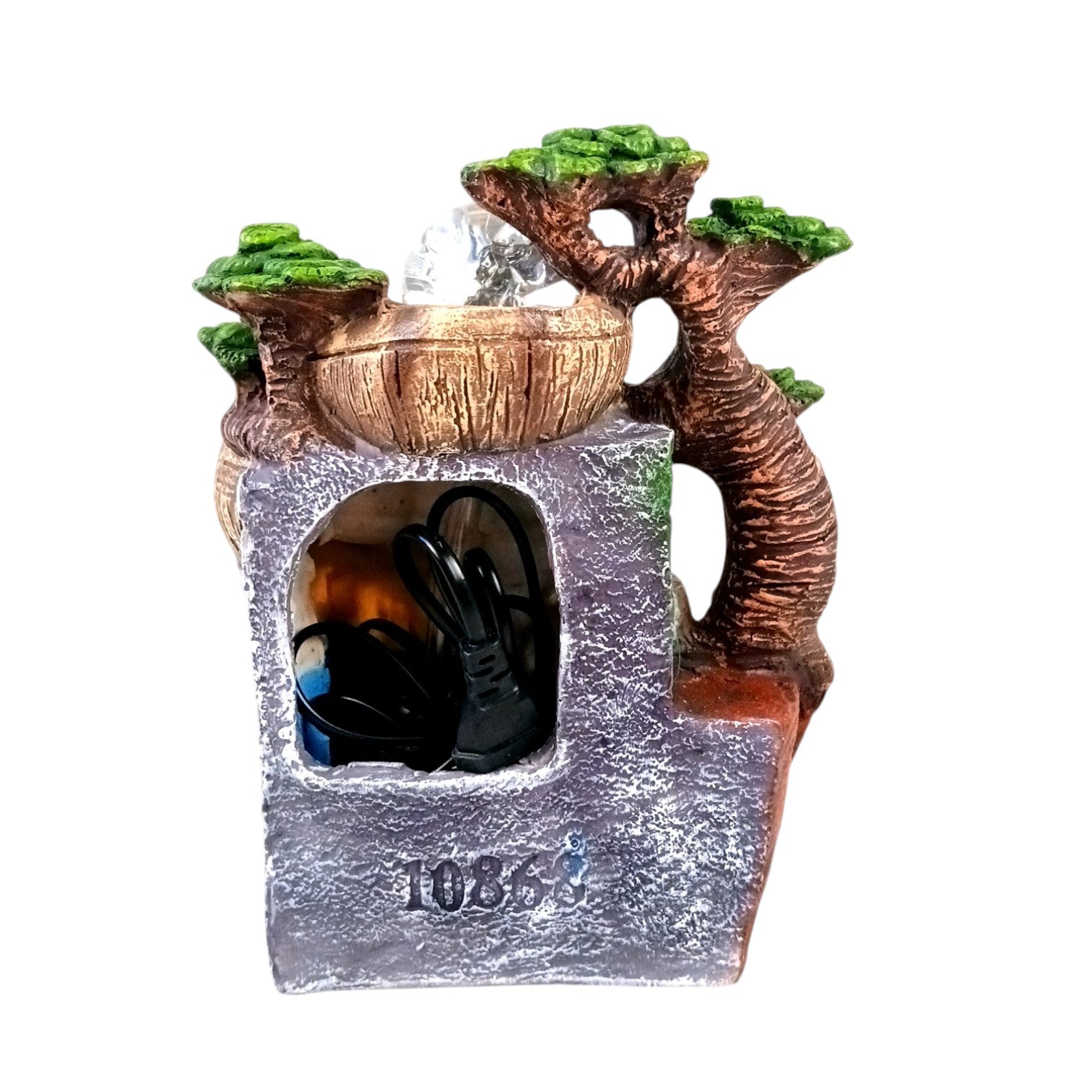 Indoor Water Fountain with LED Lights | 3 Step Waterfall Cum Showpiece - For Vastu, Table, Office, Living Room, Home Decor & Gifts | Wedding & House Warming Gift - 10 Inch - Apkamart