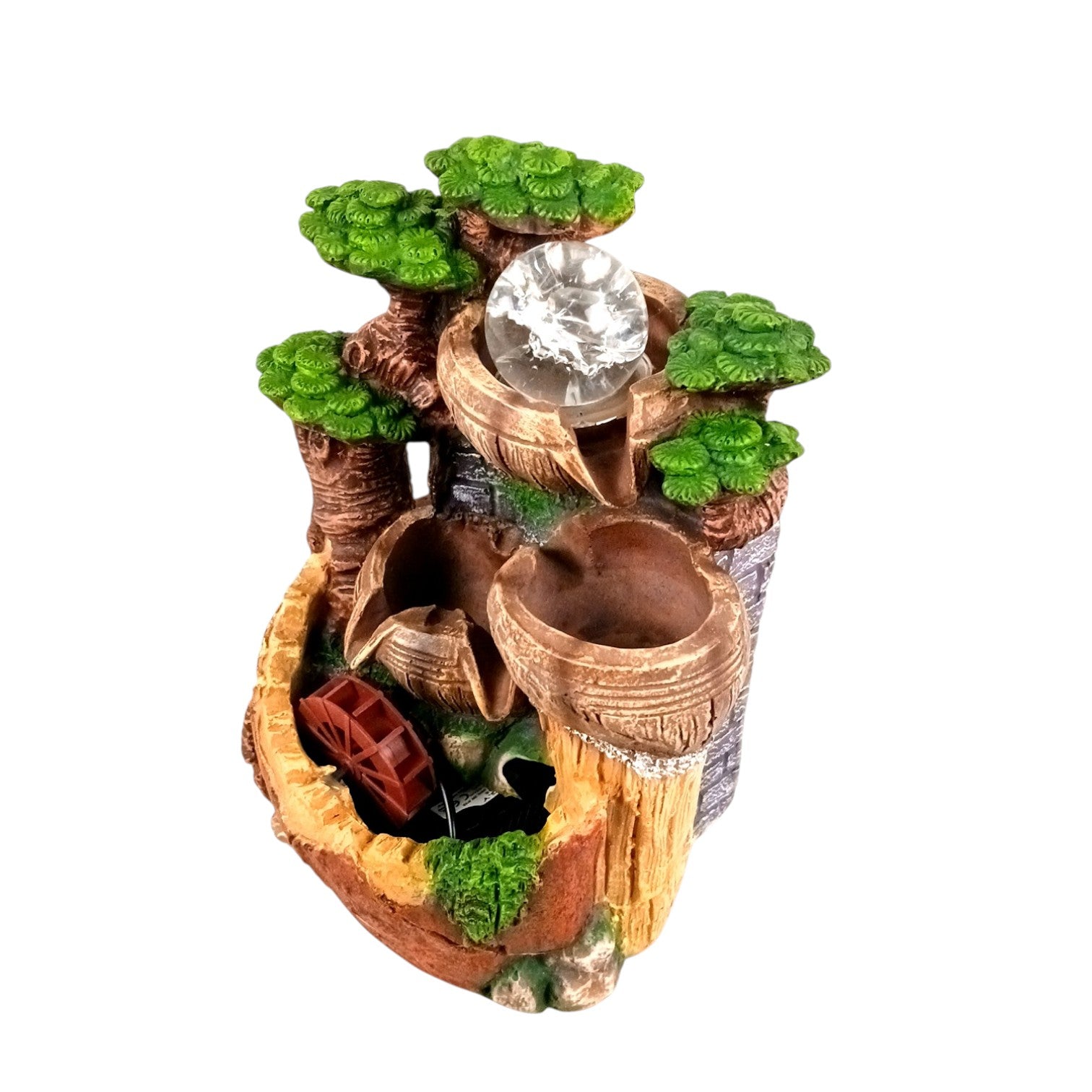Indoor Water Fountain with LED Lights | 3 Step Waterfall Cum Showpiece - For Vastu, Table, Office, Living Room, Home Decor & Gifts | Wedding & House Warming Gift - 10 Inch - Apkamart