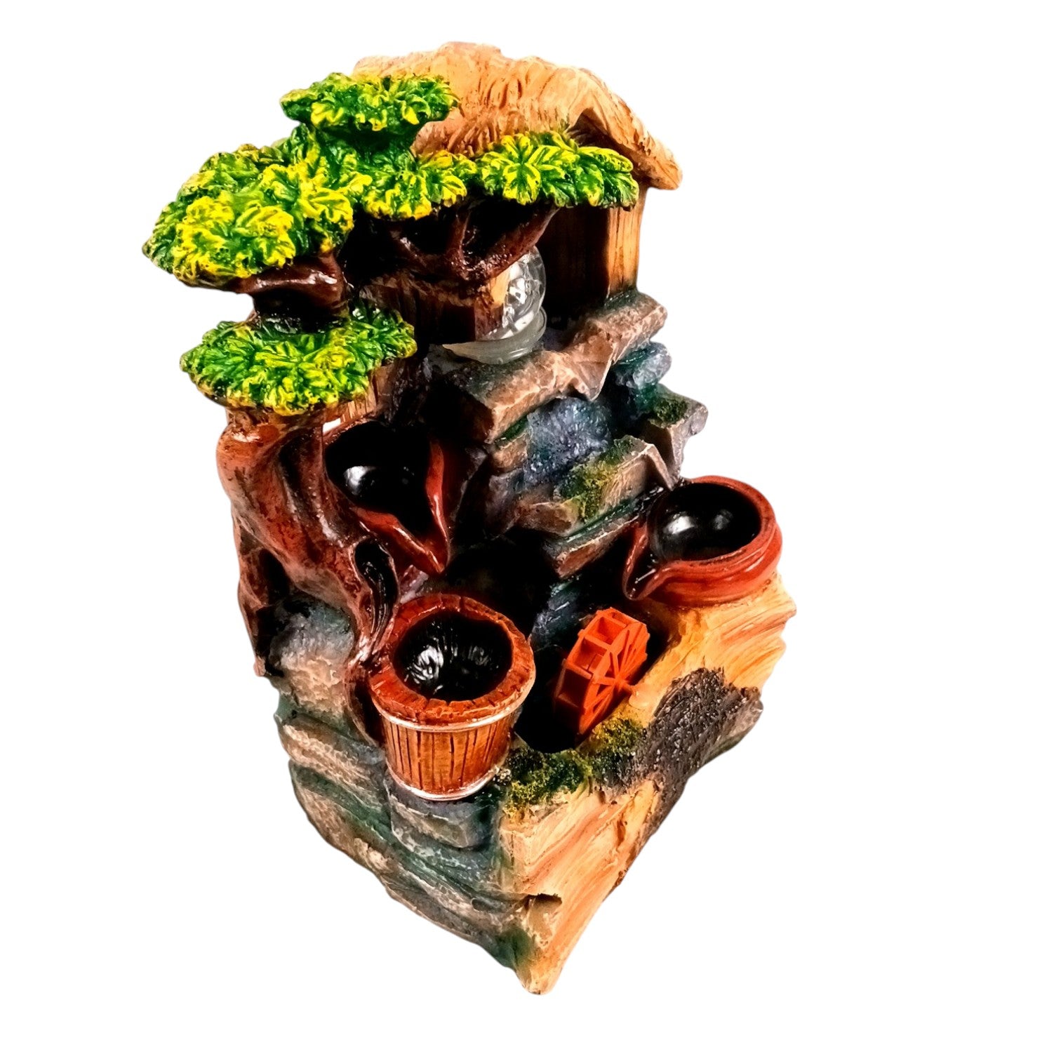 Table Top Water Fountain | Indoor Fountains with LED Lights - 3 Steps Waterfall - For Vastu, Table, Office, Living Room, Home Decor & Gifts - 13 Inch - Apkamart