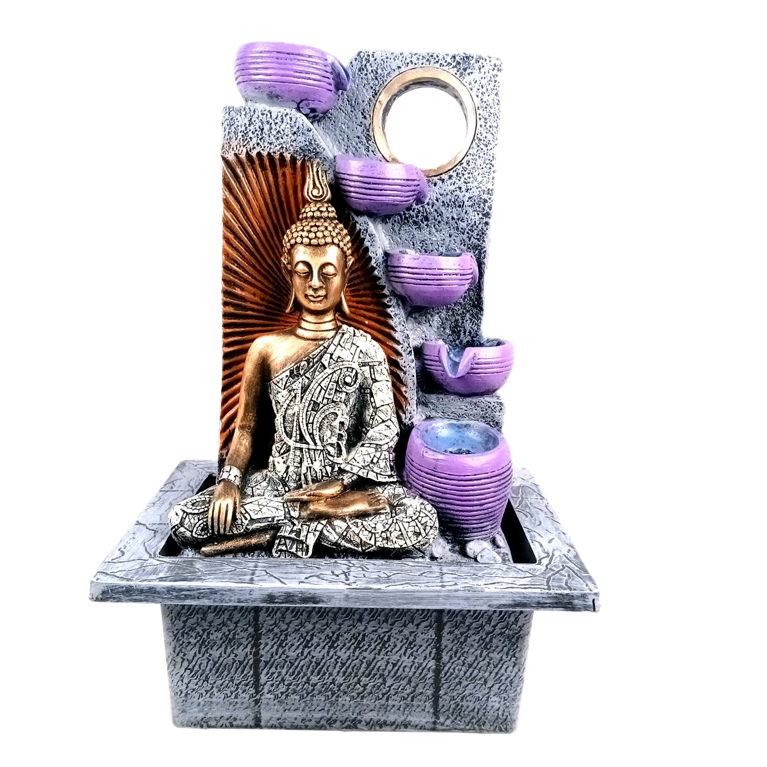 Table Top Water Fountain With Buddha Statue | Indoor Fountains - 4 Steps Waterfall - For Vastu, Table, Office, Living Room, Home Decor & Gifts | Wedding & House Warming Gift - 22 Inch - Apkamart #Style_Design 1