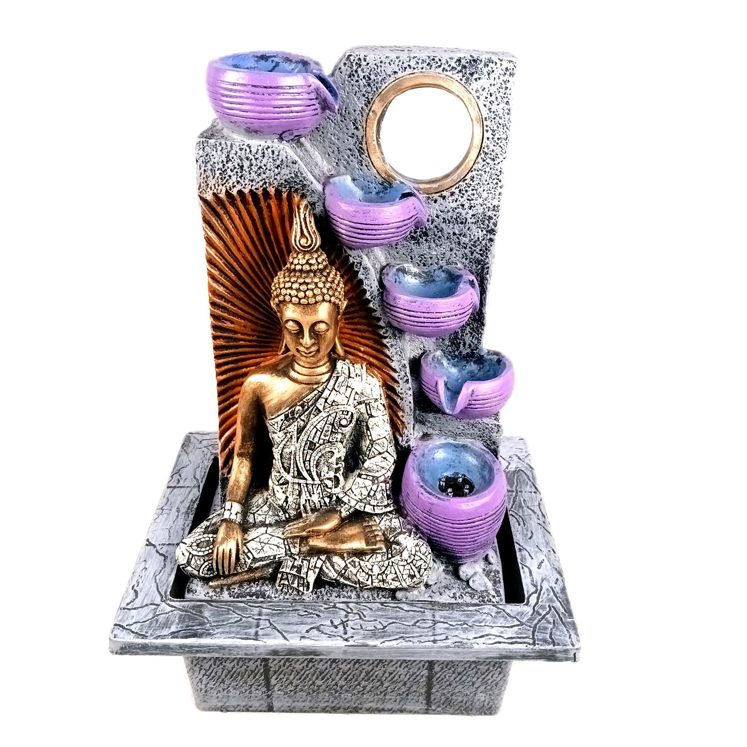 Table Top Water Fountain With Buddha Statue | Indoor Fountains - 4 Steps Waterfall  - For Vastu, Table, Office, Living Room, Home Decor & Gifts | Wedding & House Warming Gift - 22 Inch - Apkamart #Style_Design 1