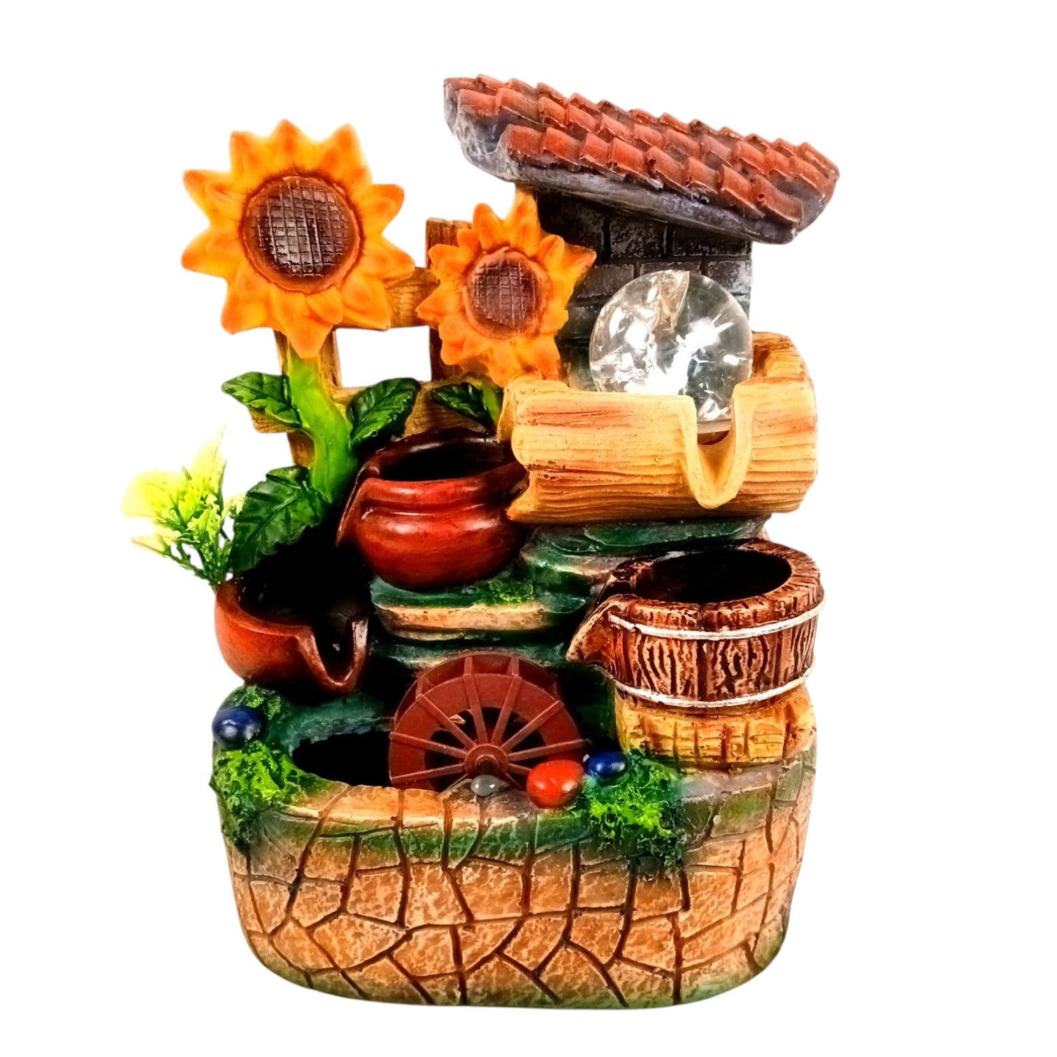 Indoor Water Fountain with LED Lights | Decoration Table Waterfall Cum Showpiece - For Vastu, Table, Office, Living Room, Home Decor | Wedding & House Warming Gift - 10 Inch - Apkamart