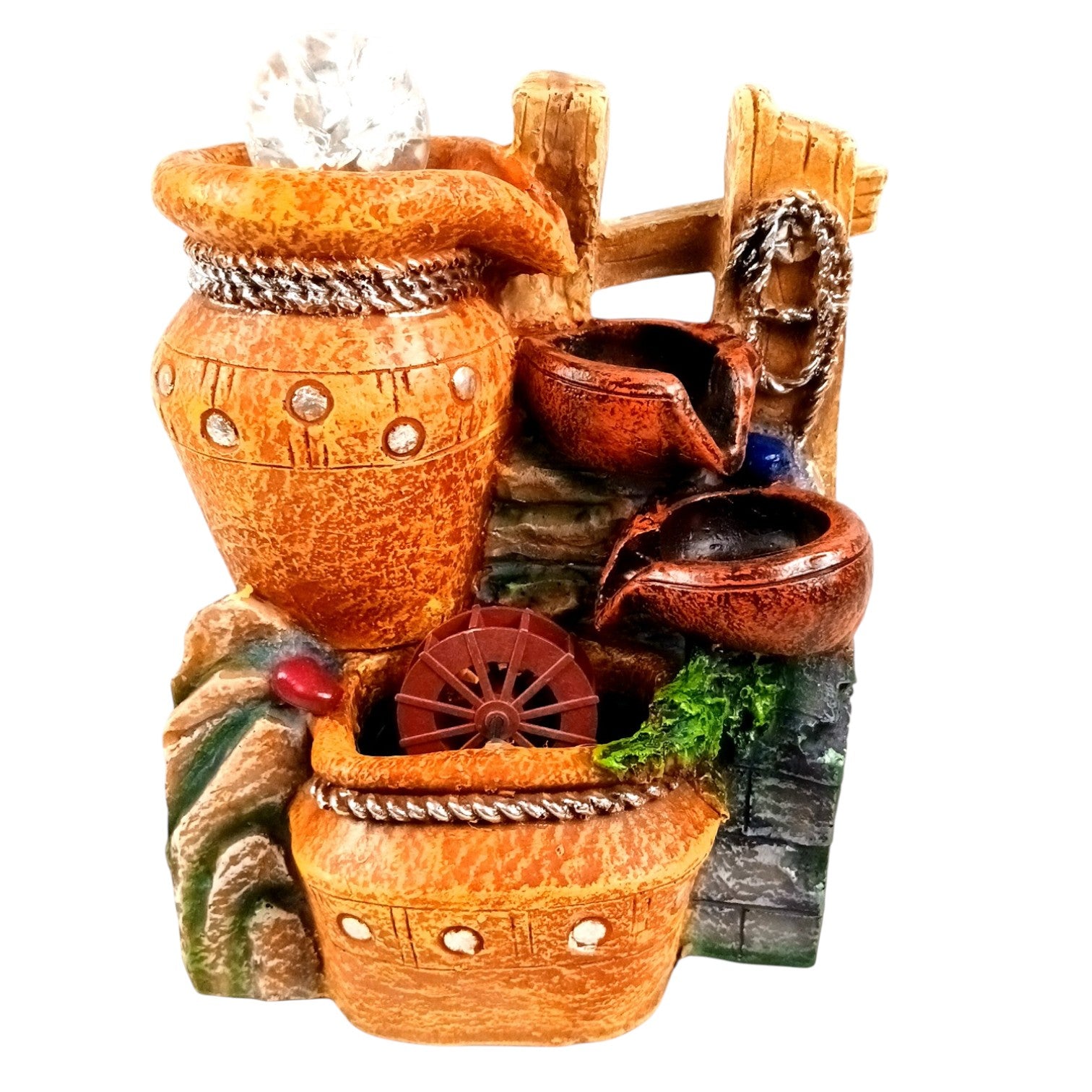 Indoor Water Fountain with LED Lights 3 Step Waterfall Cum Showpiece - For Vastu, Table, Office, Living Room, Home Decor & Gifts | Wedding & House Warming Gift - 10 Inch - Apkamart