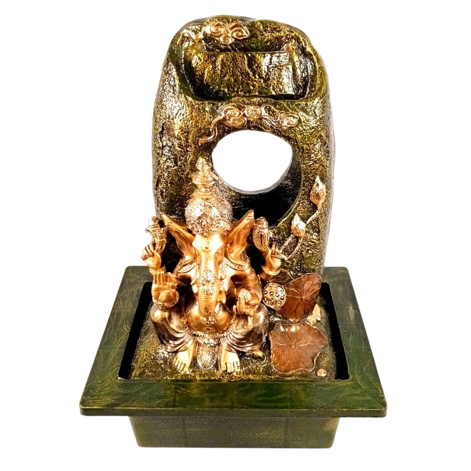 Table Top Water Fountain With Ganesh Statue | Indoor Fountains with LED Lights Waterfall - For Vastu, Table, Office, Living Room, Home Decor & Gifts - 21 Inch - Apkamart