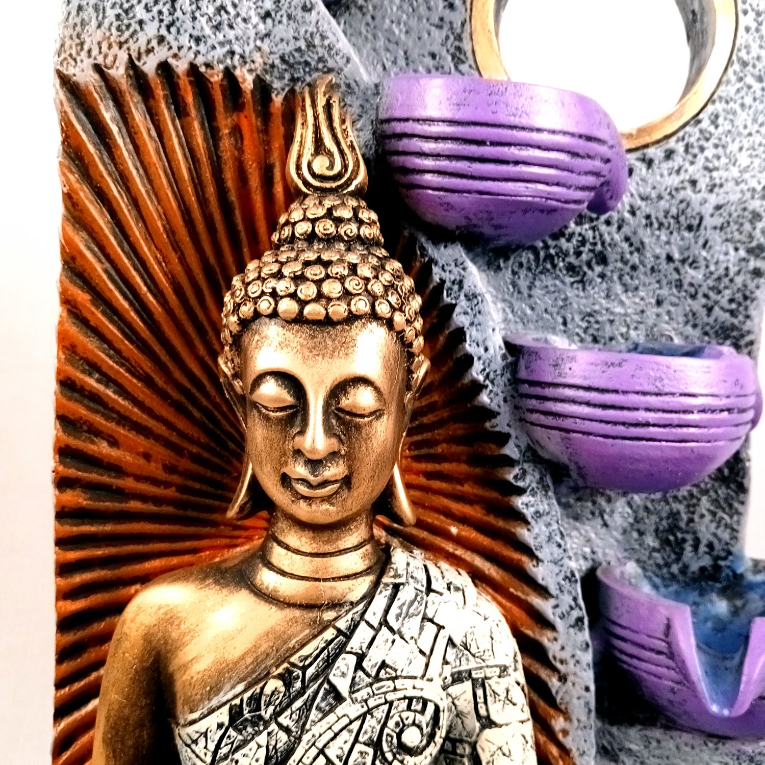 Table Top Water Fountain With Buddha Statue | Indoor Fountains - 4 Steps Waterfall  - For Vastu, Table, Office, Living Room, Home Decor & Gifts | Wedding & House Warming Gift - 22 Inch - Apkamart #Style_Design 1