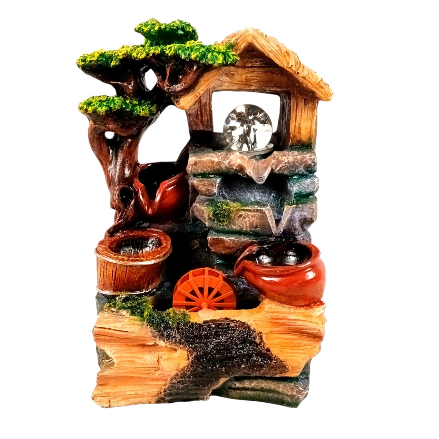 Table Top Water Fountain | Indoor Fountains with LED Lights - 3 Steps Waterfall - For Vastu, Table, Office, Living Room, Home Decor & Gifts - 13 Inch - Apkamart