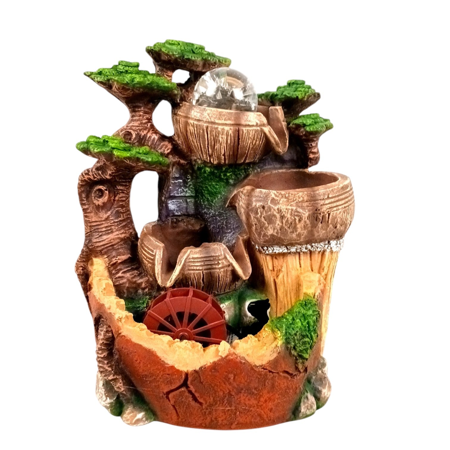 Indoor Water Fountain with LED Lights | 3 Step Waterfall Cum Showpiece - For Vastu, Table, Office, Living Room, Home Decor & Gifts | Wedding & House Warming Gift - 10 Inch - Apkamart