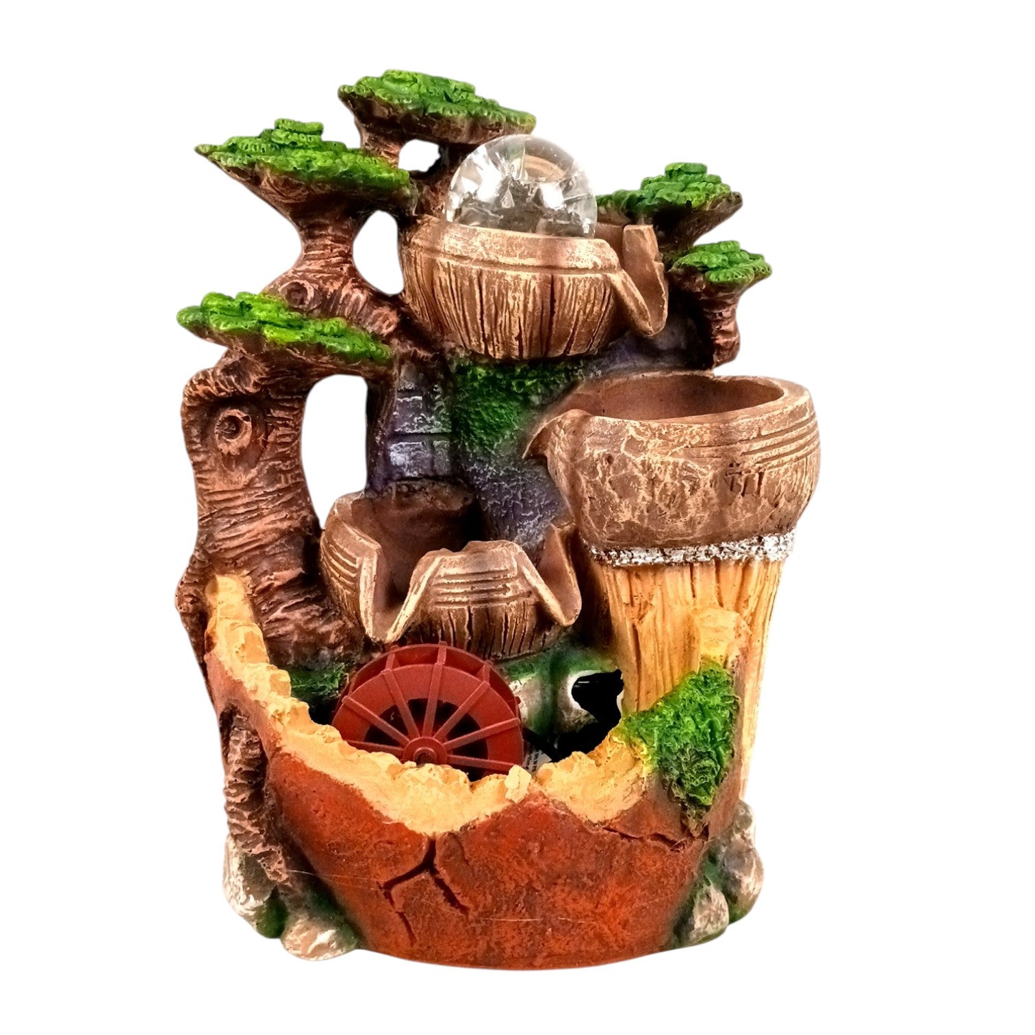Indoor Water Fountain with LED Lights | 3 Step Waterfall Cum Showpiece - For Vastu, Table, Office, Living Room, Home Decor & Gifts | Wedding & House Warming Gift - 10 Inch - Apkamart