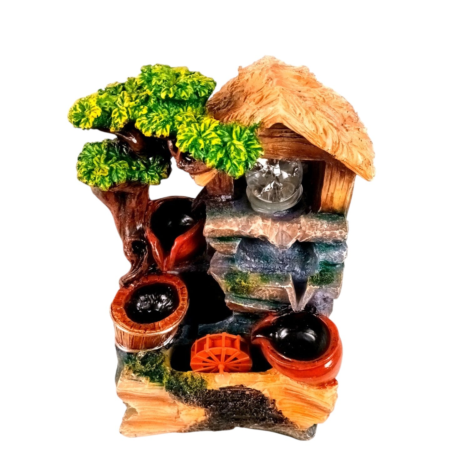 Table Top Water Fountain | Indoor Fountains with LED Lights - 3 Steps Waterfall - For Vastu, Table, Office, Living Room, Home Decor & Gifts - 13 Inch - Apkamart