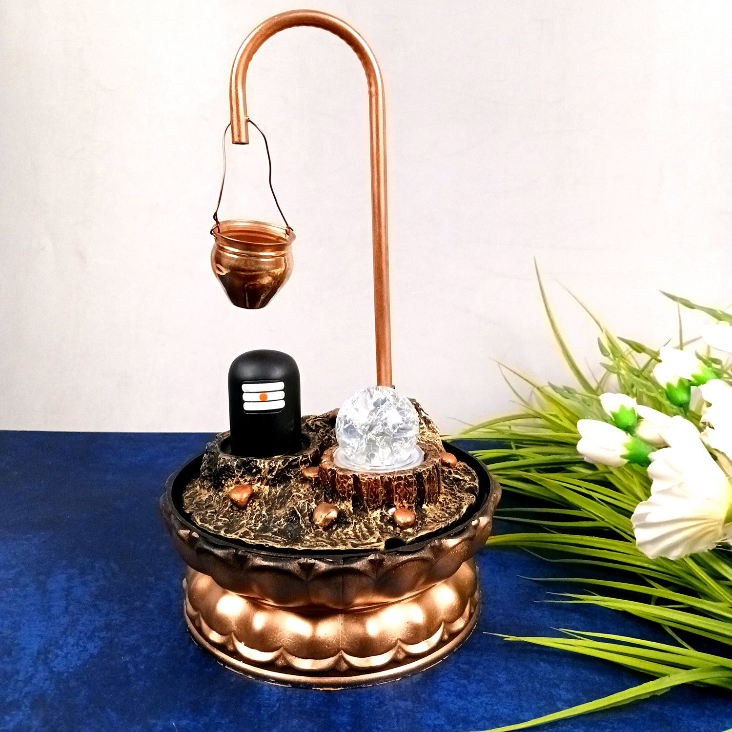 Table Water Fountains with LED Lights | Shiv Parvati Statue with Water Fountain - For Tabletop, Living Room, Garden & Home Decoration - 14 Inch - Apkamart #Style_Design 1