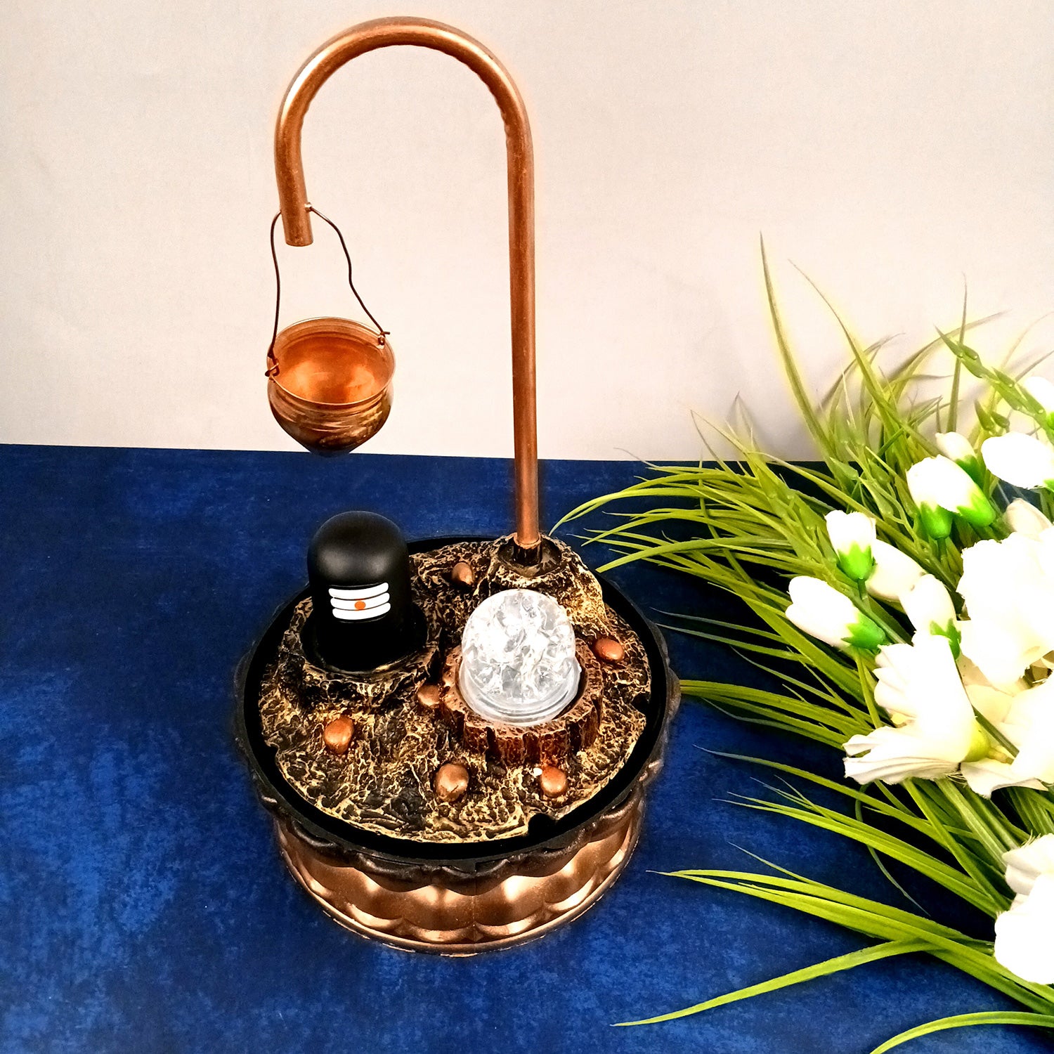 Table Water Fountains with LED Lights | Shiv Parvati Statue with Water Fountain - For Tabletop, Living Room, Garden & Home Decoration - 14 Inch - Apkamart #Style_Design 1