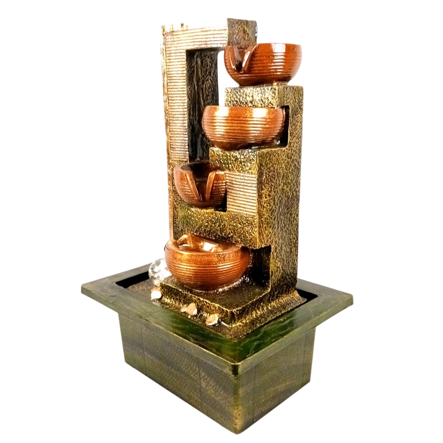 Table Top Water Fountain | Indoor 4 Steps Fountains with LED Lights Waterfall - For Vastu, Table, Office, Living Room, Home Decor & Gifts | House Warming Gift - 22 Inch - Apkamart
