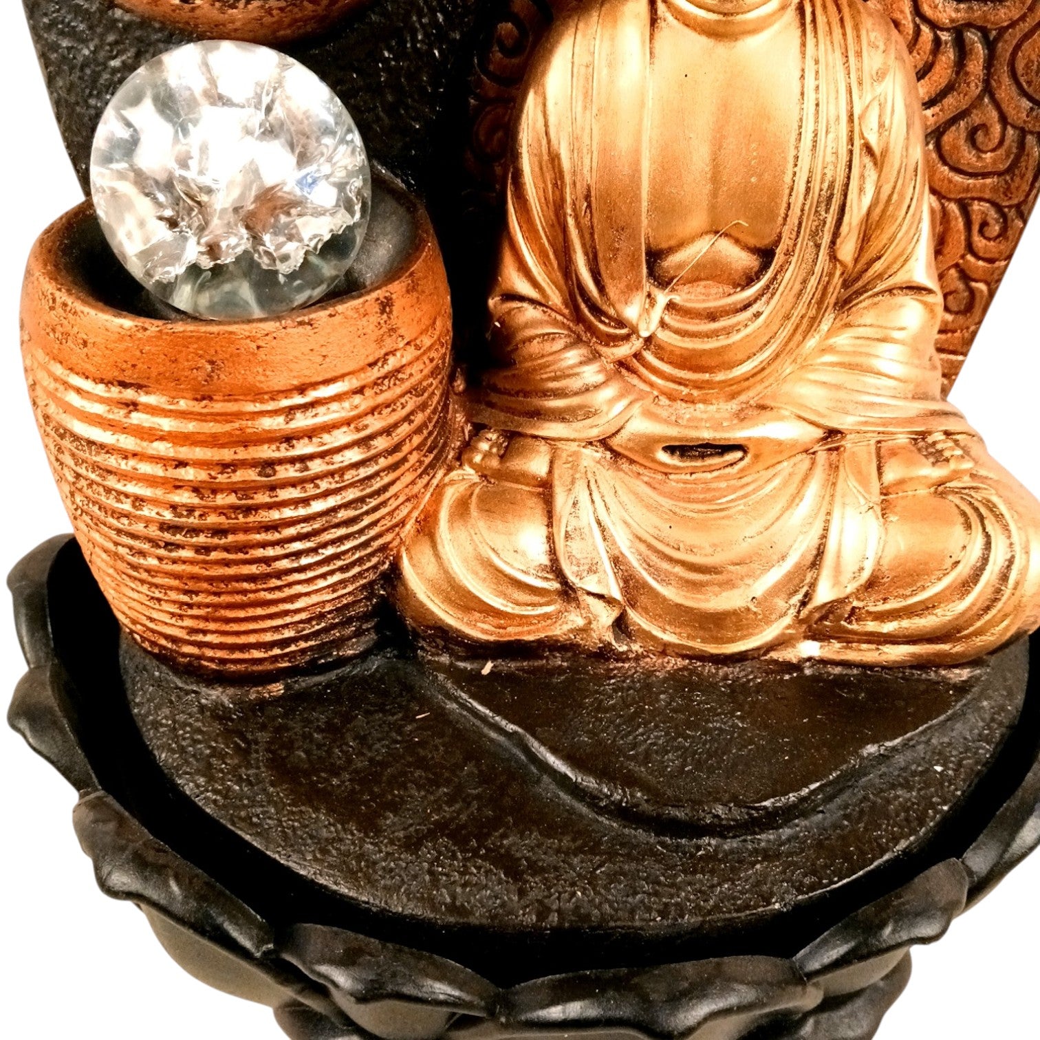 Indoor Buddha Water Fountain with LED Lights | Decoration Table 3 Steps Waterfall Cum Showpiece - For Vastu, Table, Office, Living Room, Home Decor & Gifts - 15 Inch - Apkamart