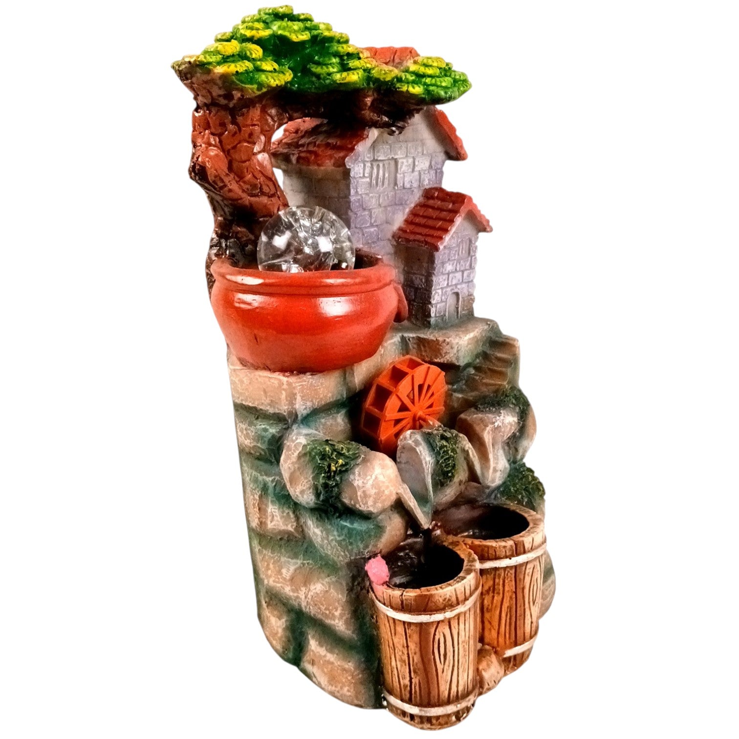 Table Top Water Fountain | Indoor Fountains with LED Lights - 3 Steps Hut Shape Waterfall - For Vastu, Table, Office, Living Room, Home Decor & Gifts - 13 Inch - Apkamart