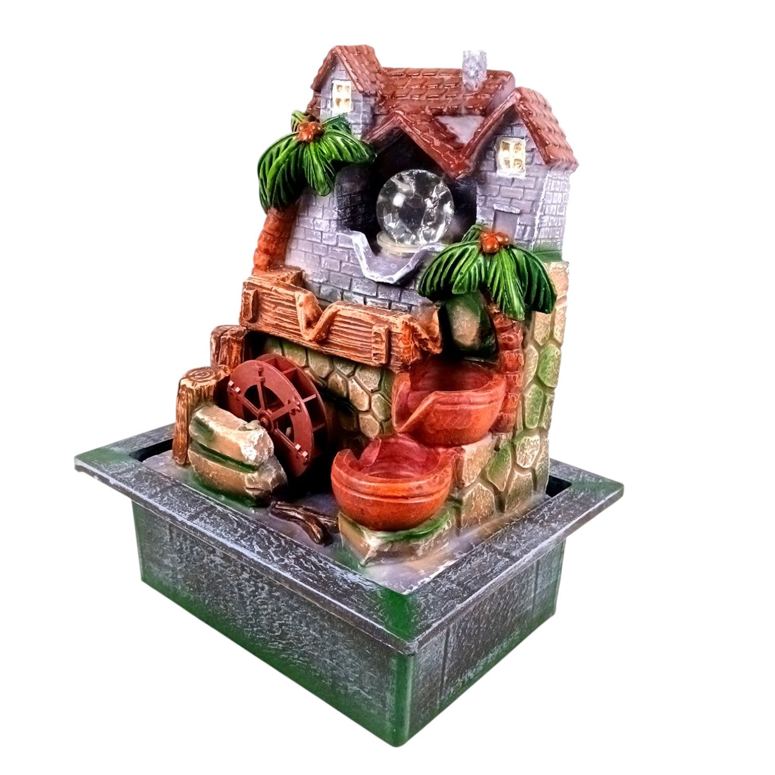 Indoor Water Fountain with LED Lights 3 Step Waterfall Cum Showpiece - For Vastu, Table, Office, Living Room, Home Decor & Gifts | Wedding & House Warming Gift - 14 Inch - Apkamart