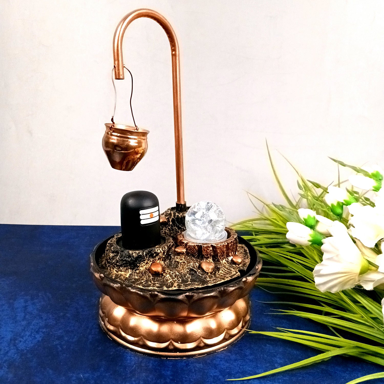 Table Water Fountains with LED Lights | Shiv Parvati Statue with Water Fountain - For Tabletop, Living Room, Garden & Home Decoration - 14 Inch - Apkamart #Style_Design 1