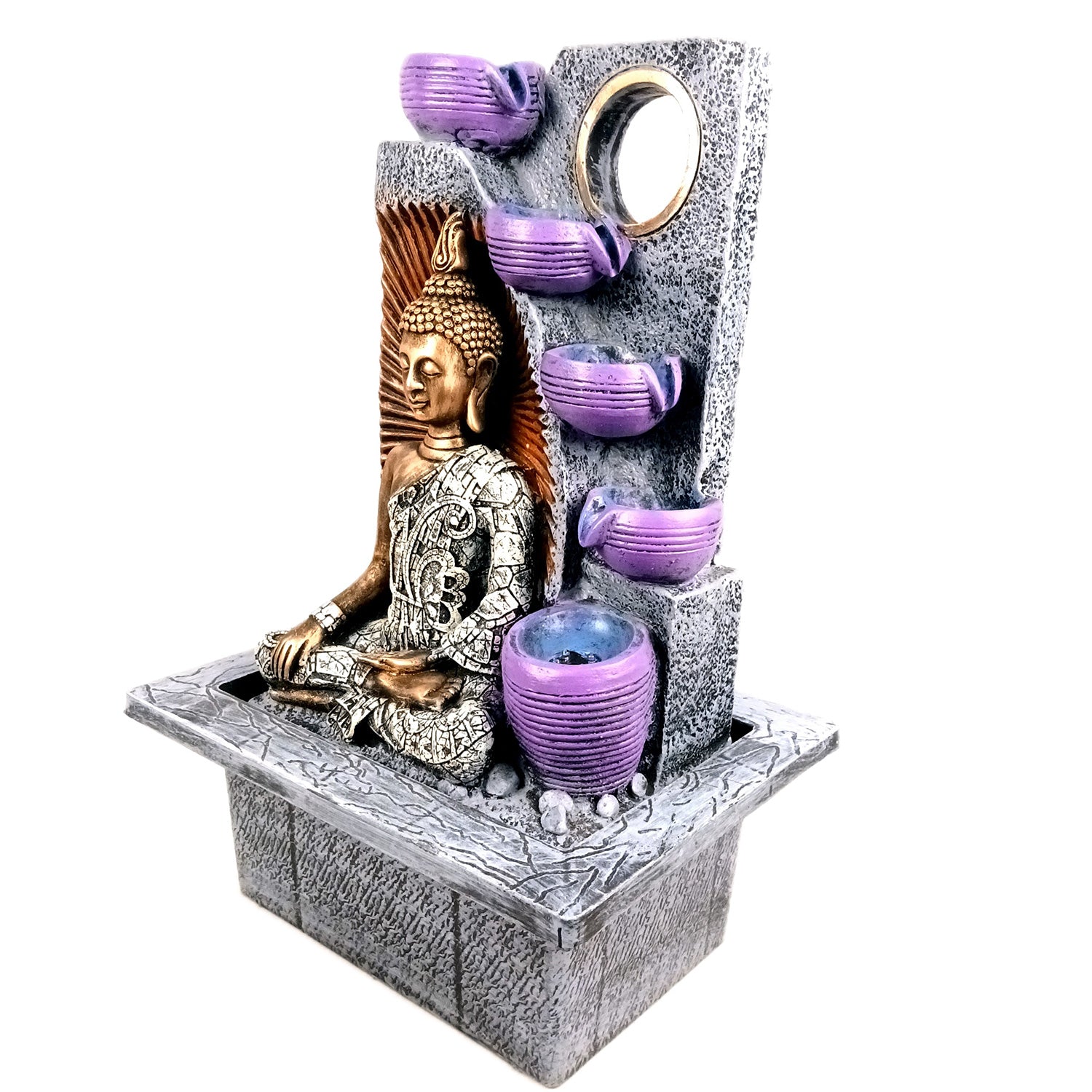 Table Top Water Fountain With Buddha Statue | Indoor Fountains - 4 Steps Waterfall  - For Vastu, Table, Office, Living Room, Home Decor & Gifts | Wedding & House Warming Gift - 22 Inch - Apkamart #Style_Design 1