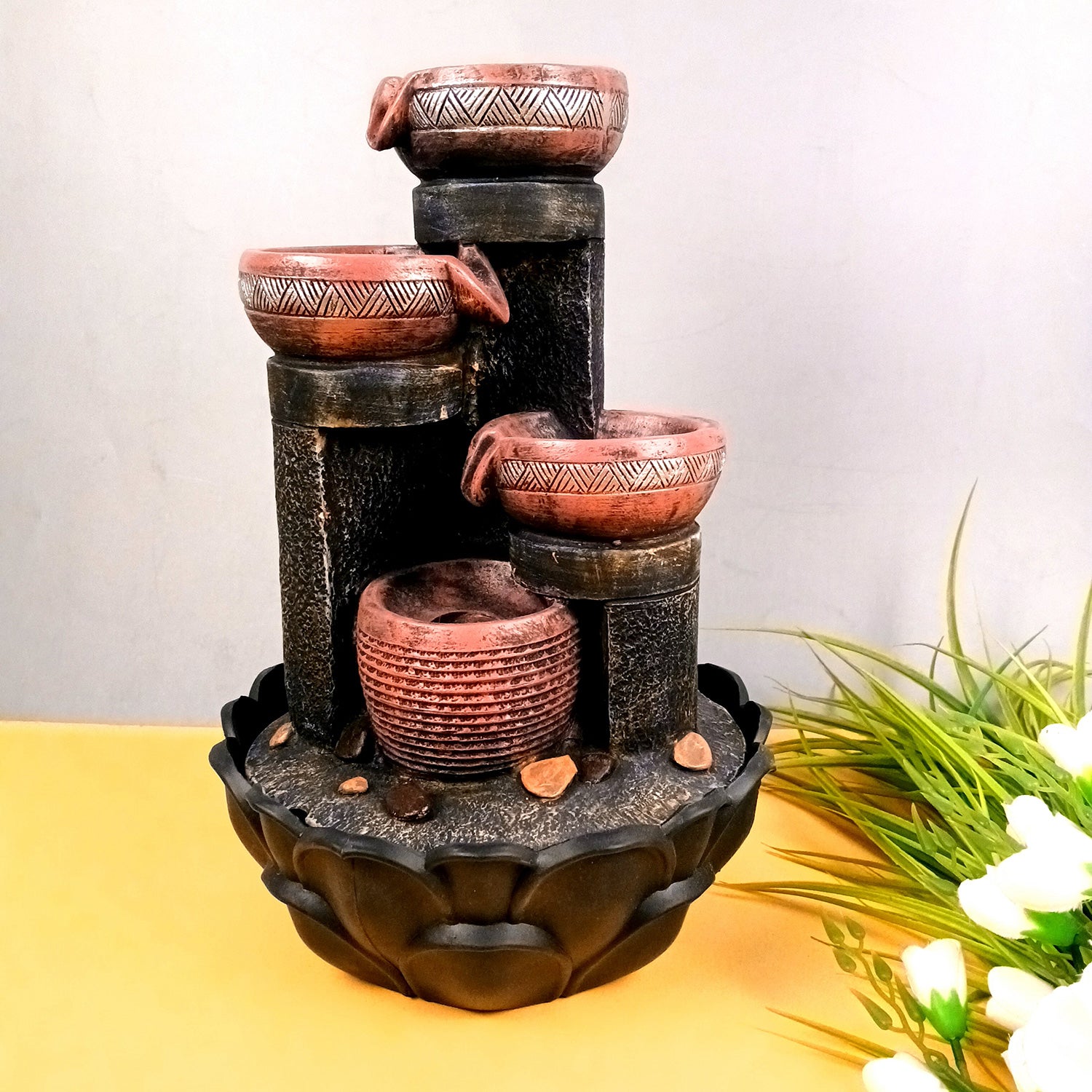 Table Top Water Fountain | Indoor Fountains with LED Lights Waterfall - For Vastu, Table, Office, Living Room, Home Decor & Gifts | Wedding & House Warming Gift - 16 Inch - Apkamart #Style_Design 1