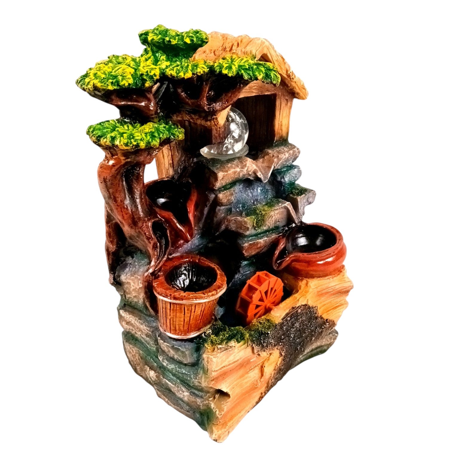 Table Top Water Fountain | Indoor Fountains with LED Lights - 3 Steps Waterfall - For Vastu, Table, Office, Living Room, Home Decor & Gifts - 13 Inch - Apkamart