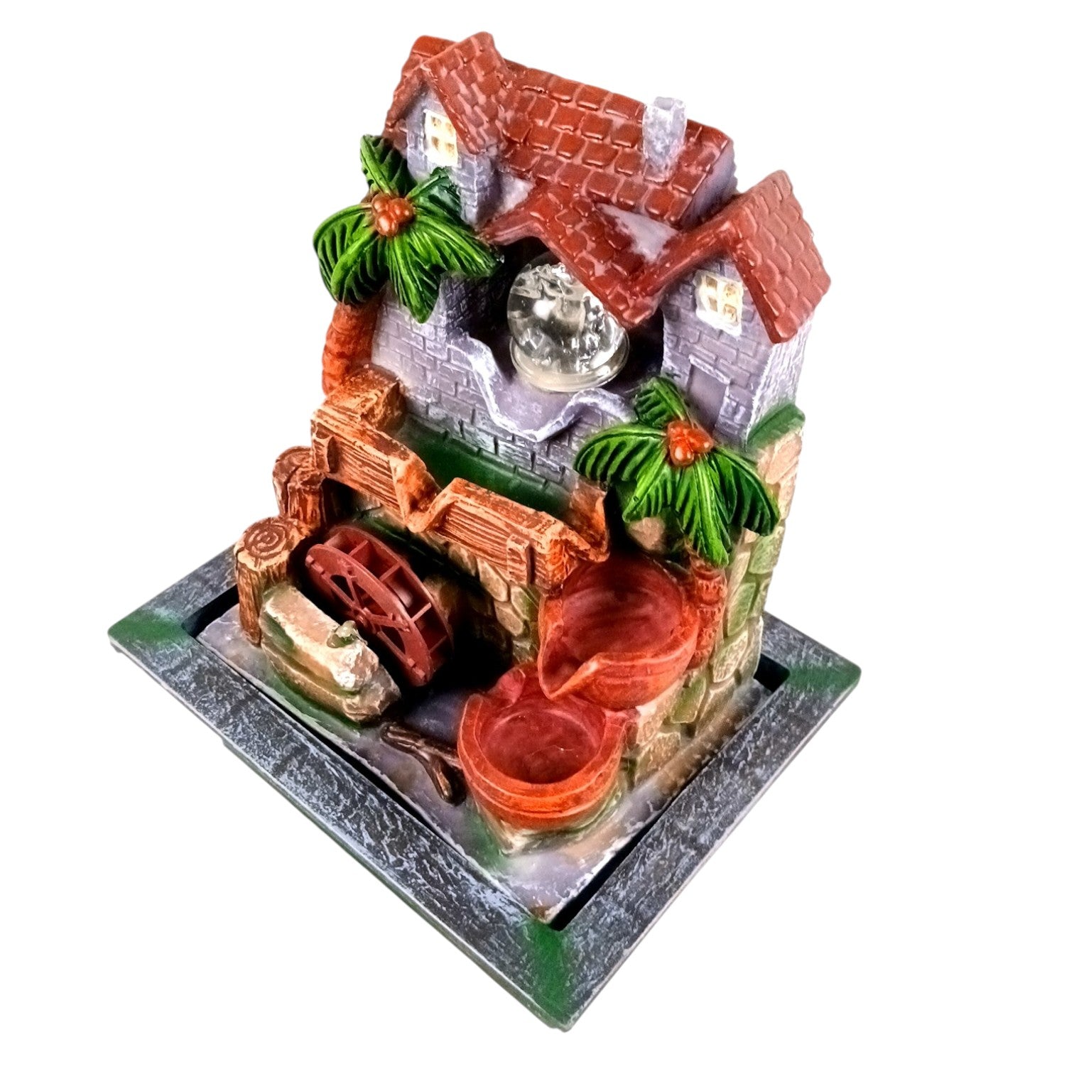 Indoor Water Fountain with LED Lights 3 Step Waterfall Cum Showpiece - For Vastu, Table, Office, Living Room, Home Decor & Gifts | Wedding & House Warming Gift - 14 Inch - Apkamart