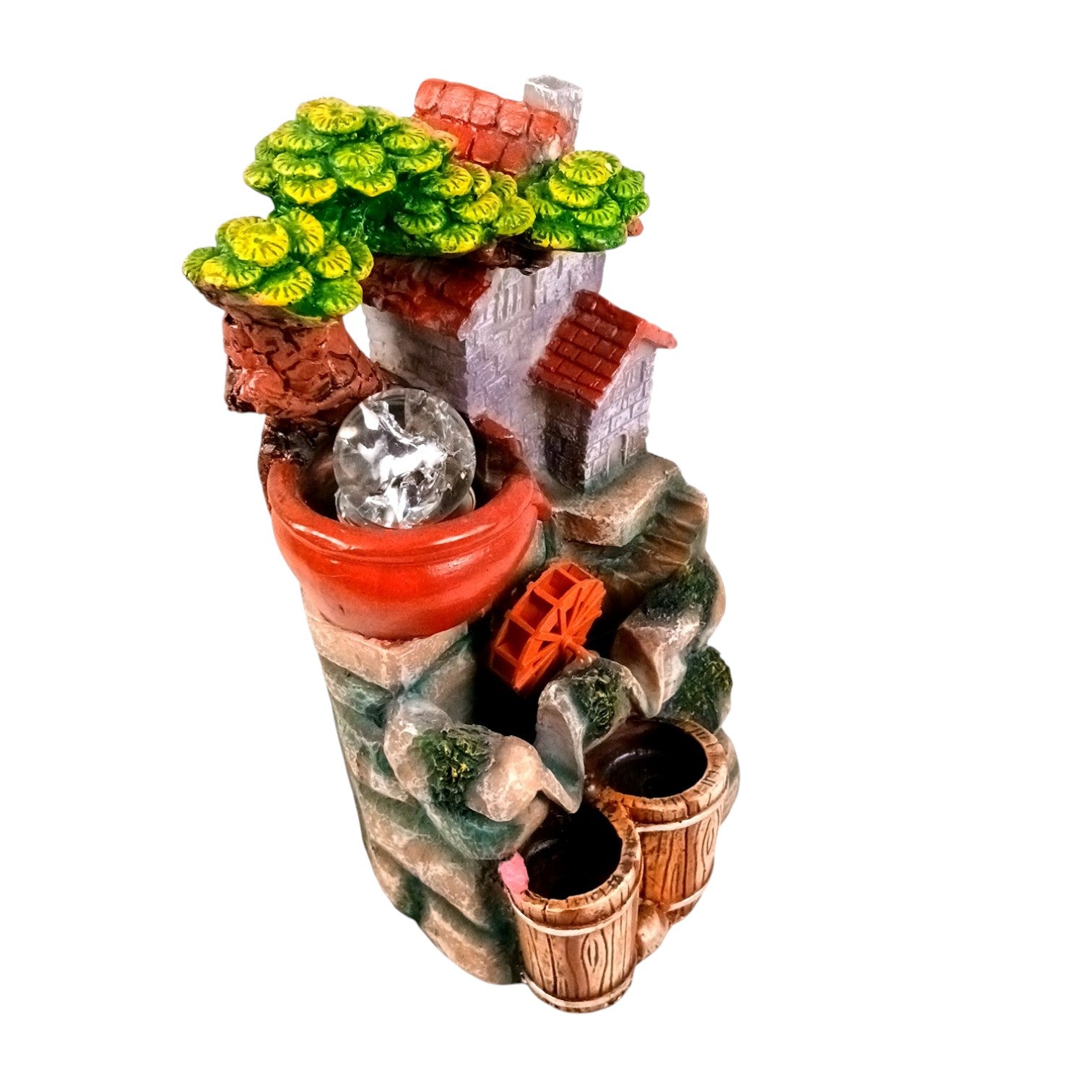 Table Top Water Fountain | Indoor Fountains with LED Lights - 3 Steps Hut Shape Waterfall - For Vastu, Table, Office, Living Room, Home Decor & Gifts - 13 Inch - Apkamart