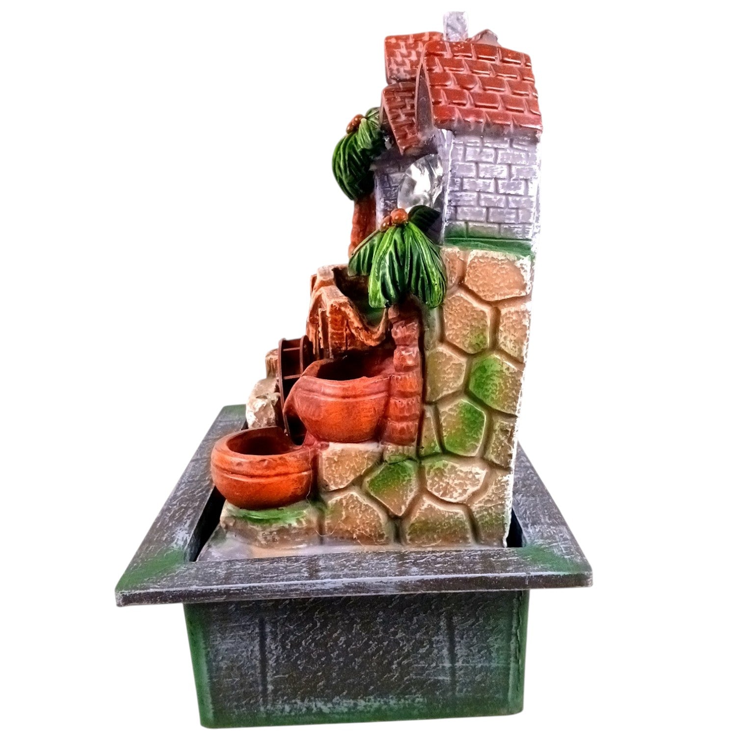 Indoor Water Fountain with LED Lights 3 Step Waterfall Cum Showpiece - For Vastu, Table, Office, Living Room, Home Decor & Gifts | Wedding & House Warming Gift - 14 Inch - Apkamart