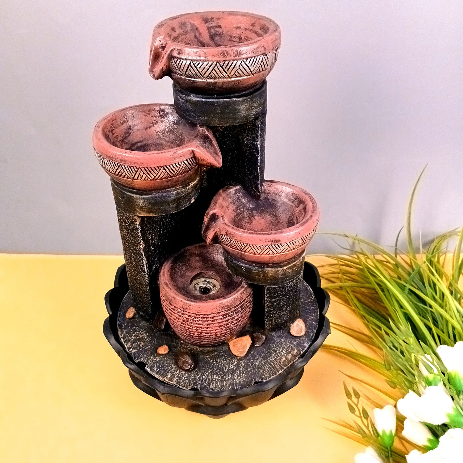 Table Top Water Fountain | Indoor Fountains with LED Lights Waterfall  - For Vastu, Table, Office, Living Room, Home Decor & Gifts | Wedding & House Warming Gift - 16 Inch - Apkamart #Style_Design 1
