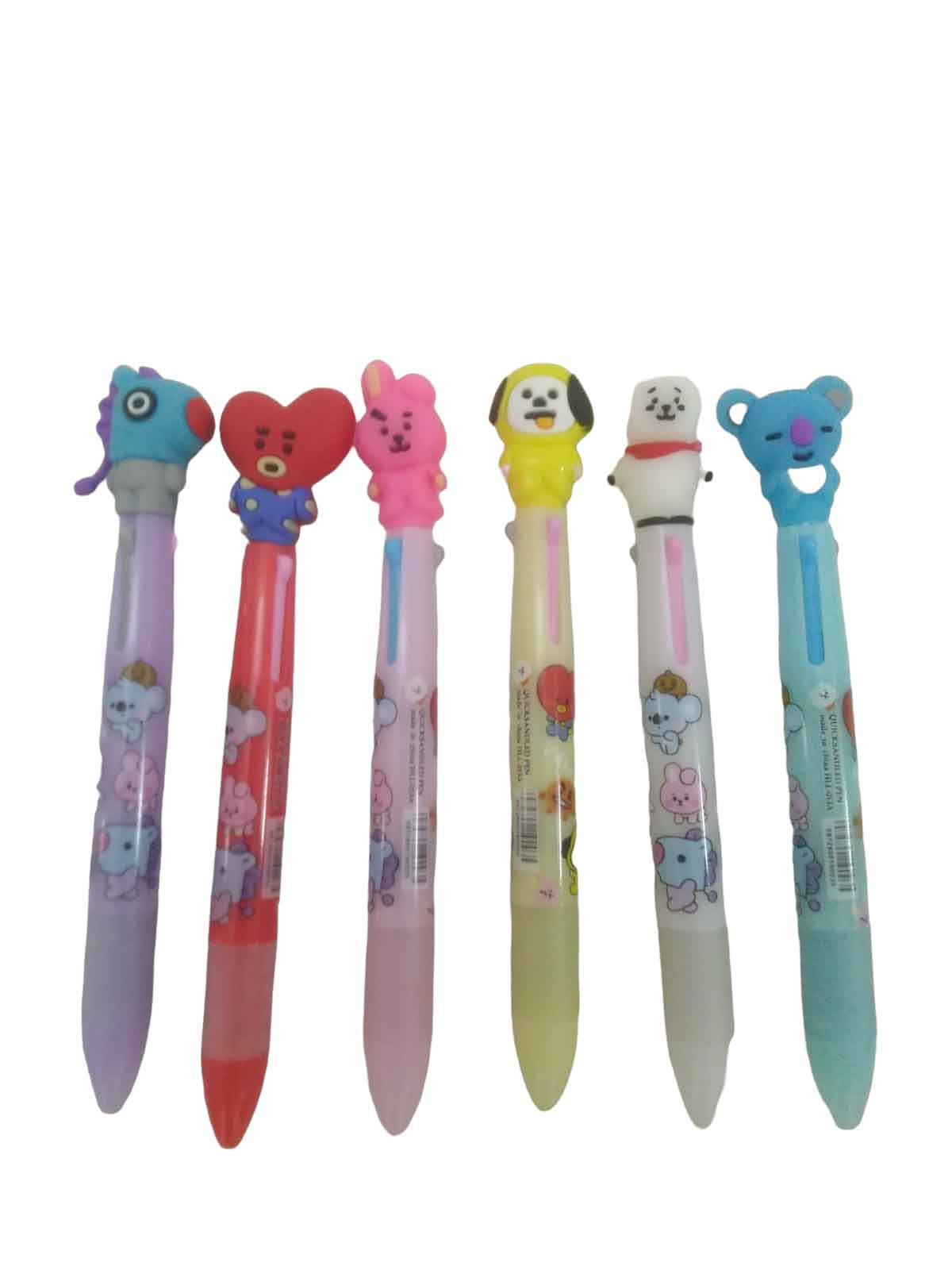 3 Refill Pen - Multi-Color with Cool Heart & Animal Topper - For Kids, School & Birthday Return Gift (Pack of 6) & (Pack of 12) - Apkamart