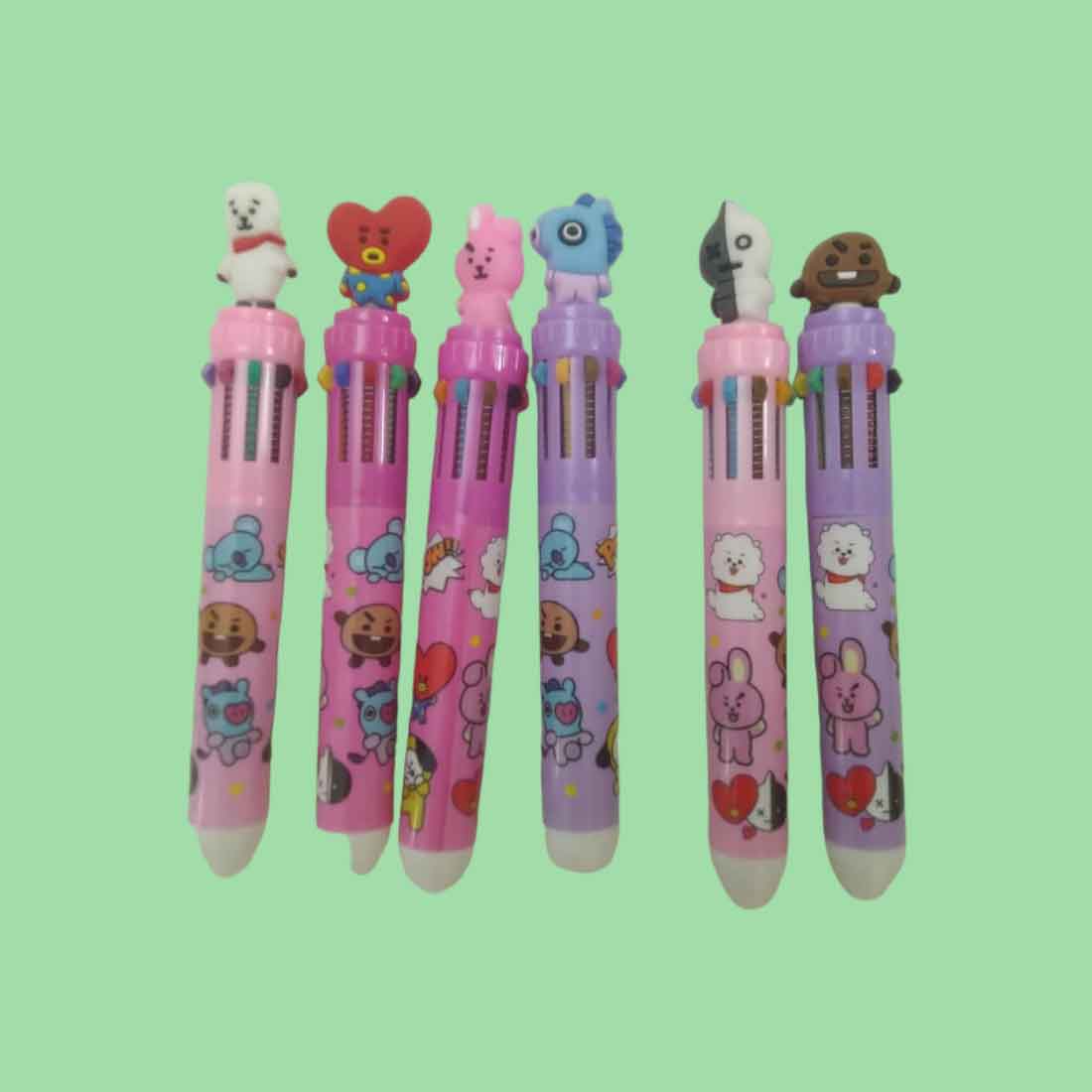 Refill Pen - Multi-Color with Cool Animal & Heart Topper - For Kids, School & Birthday Return Gift (Pack of 6) - Apkamart