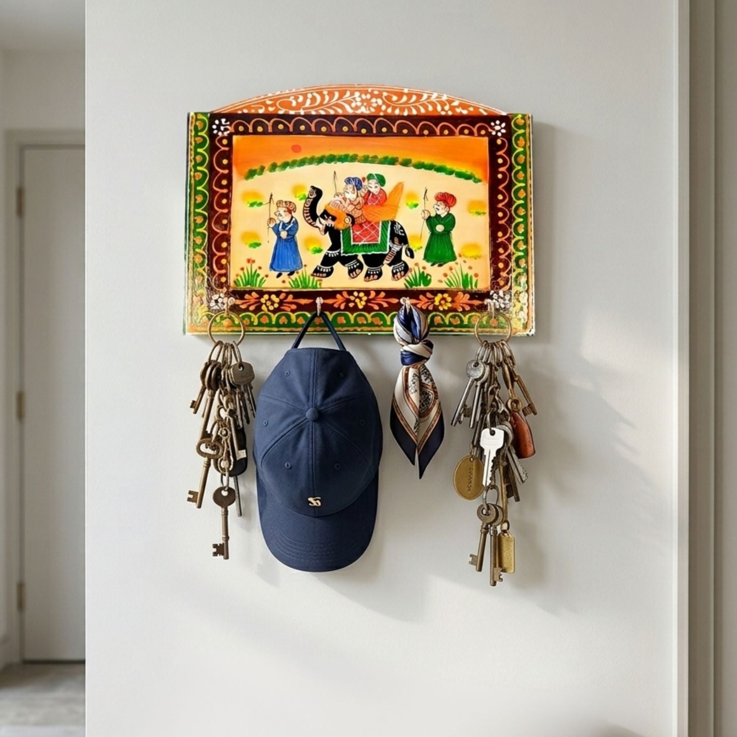 Wooden Key Holder 4 Hooks Wall Organiser For Home - 12 Inch-Apkamart