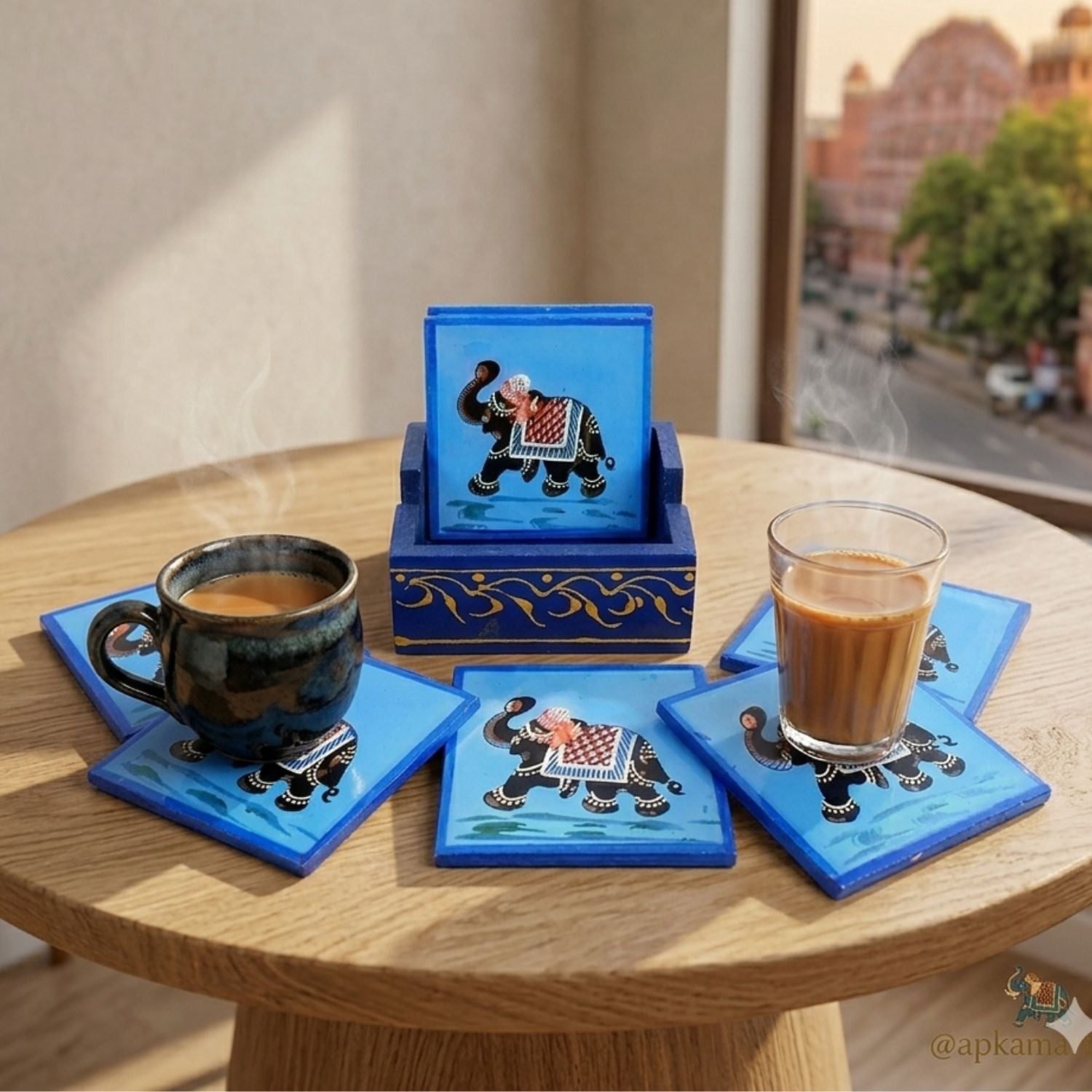 Wooden Tea Mat Coaster Set with Stand – 4 Inch-Apkamart