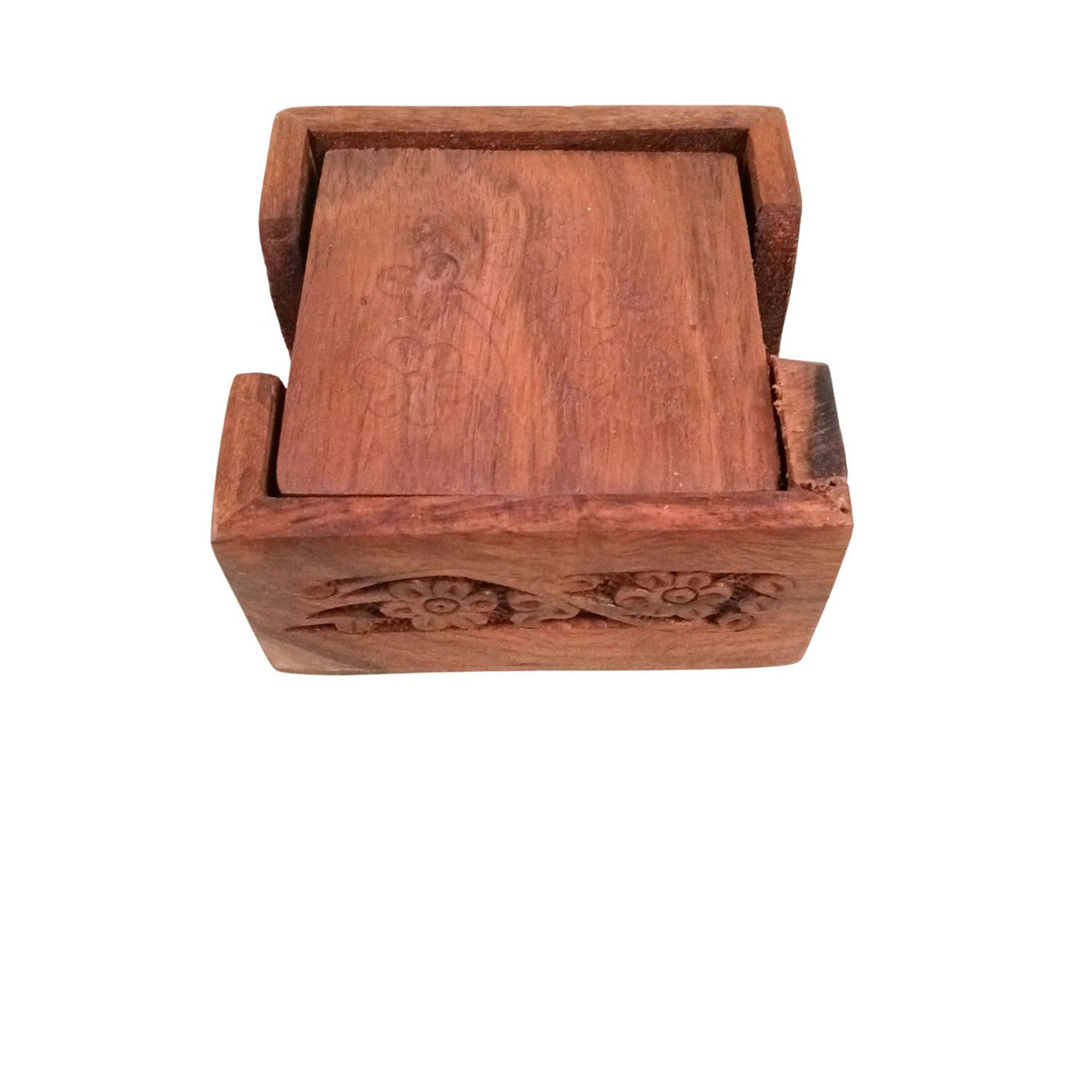 Wooden Coaster Set with Holder Box, Dining Table Decor- 4 Inch