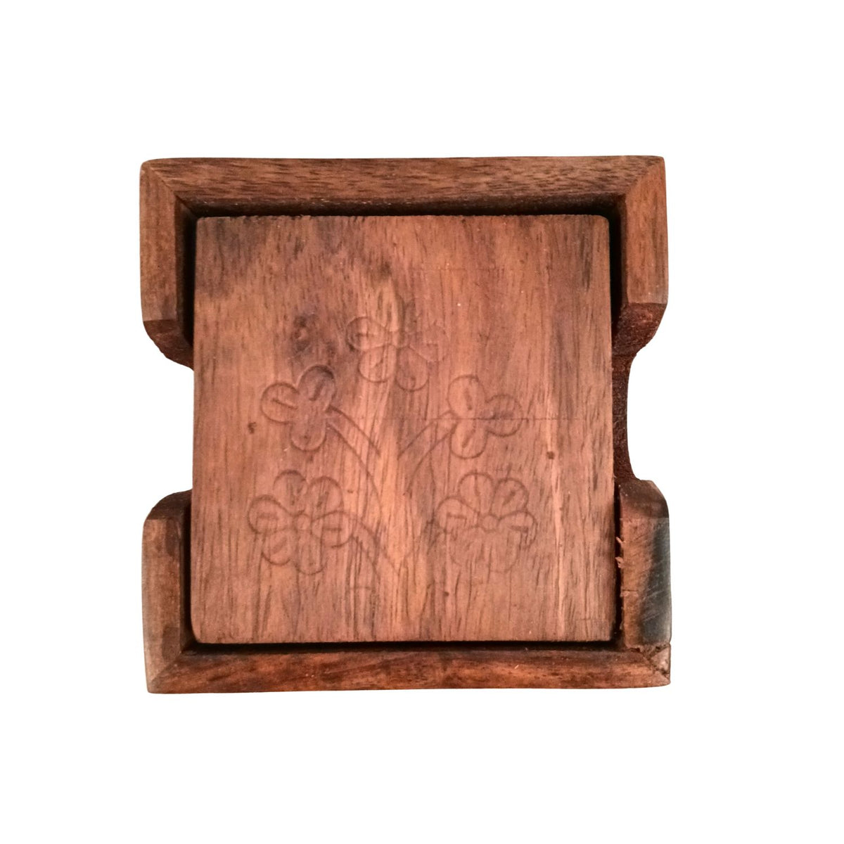 Wooden Coaster Set with Holder Box, Dining Table Decor- 4 Inch