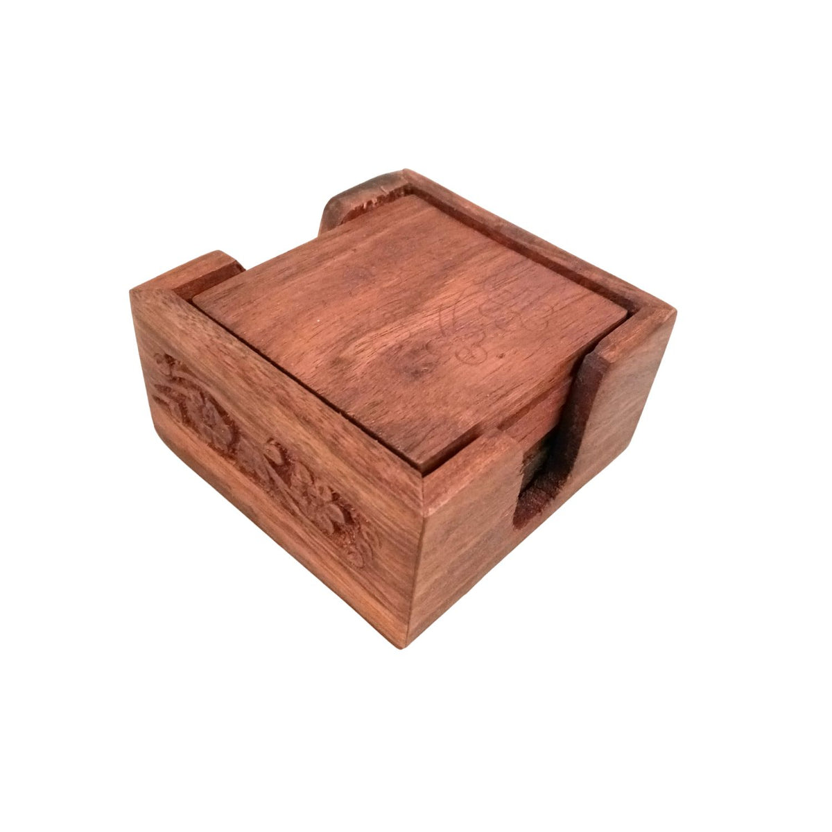 Wooden Coaster Set with Holder Box, Dining Table Decor- 4 Inch