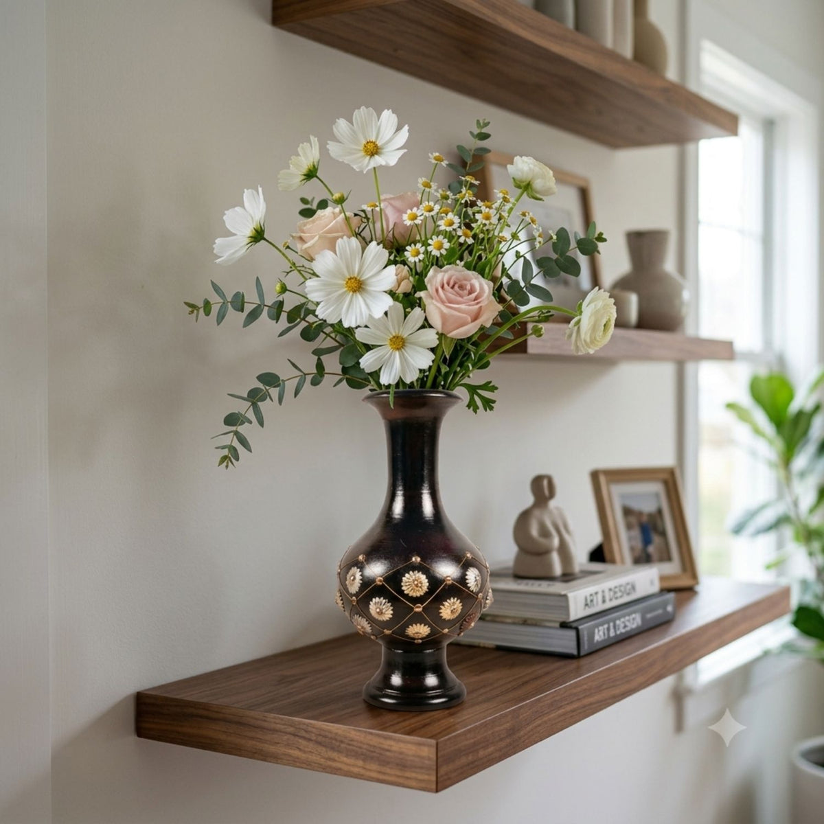 Wooden Flower Vase, Handcrafted Bottle Vase for Home Decor- 12 Inch