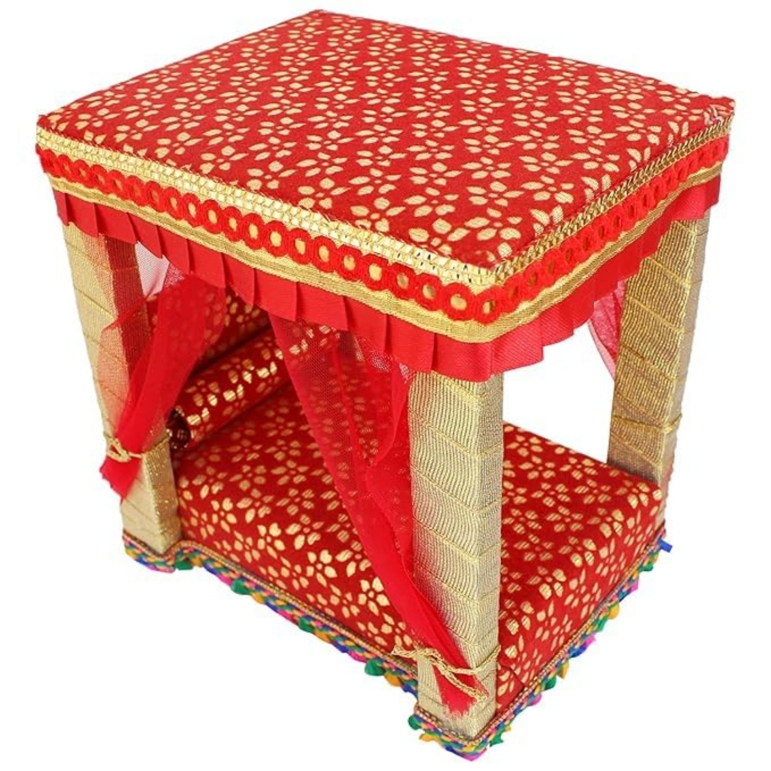 Wooden Bed for Kanha Ji | Laddu Gopal Mini Bed | Krishna Idol Wooden Bedi for Pooja Mandir Decoration | Janmashtami Special Bal Gopal Palna - 9 Inch - Apkamart